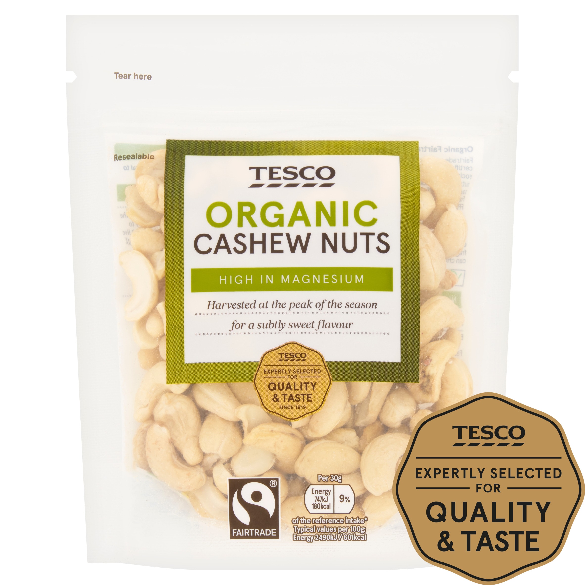 Tesco Organic Fairtrade Cashew Nuts 150g
