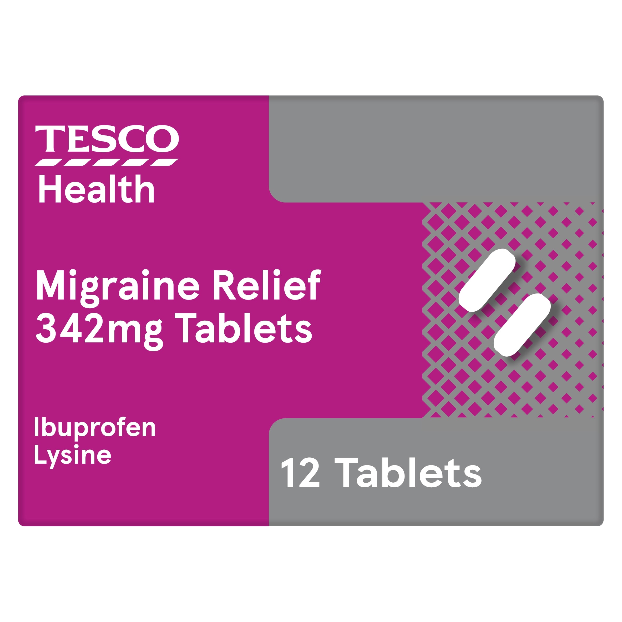 Tesco Health Migraine Relief Tablets - Ibuprofen, Lysine 12s