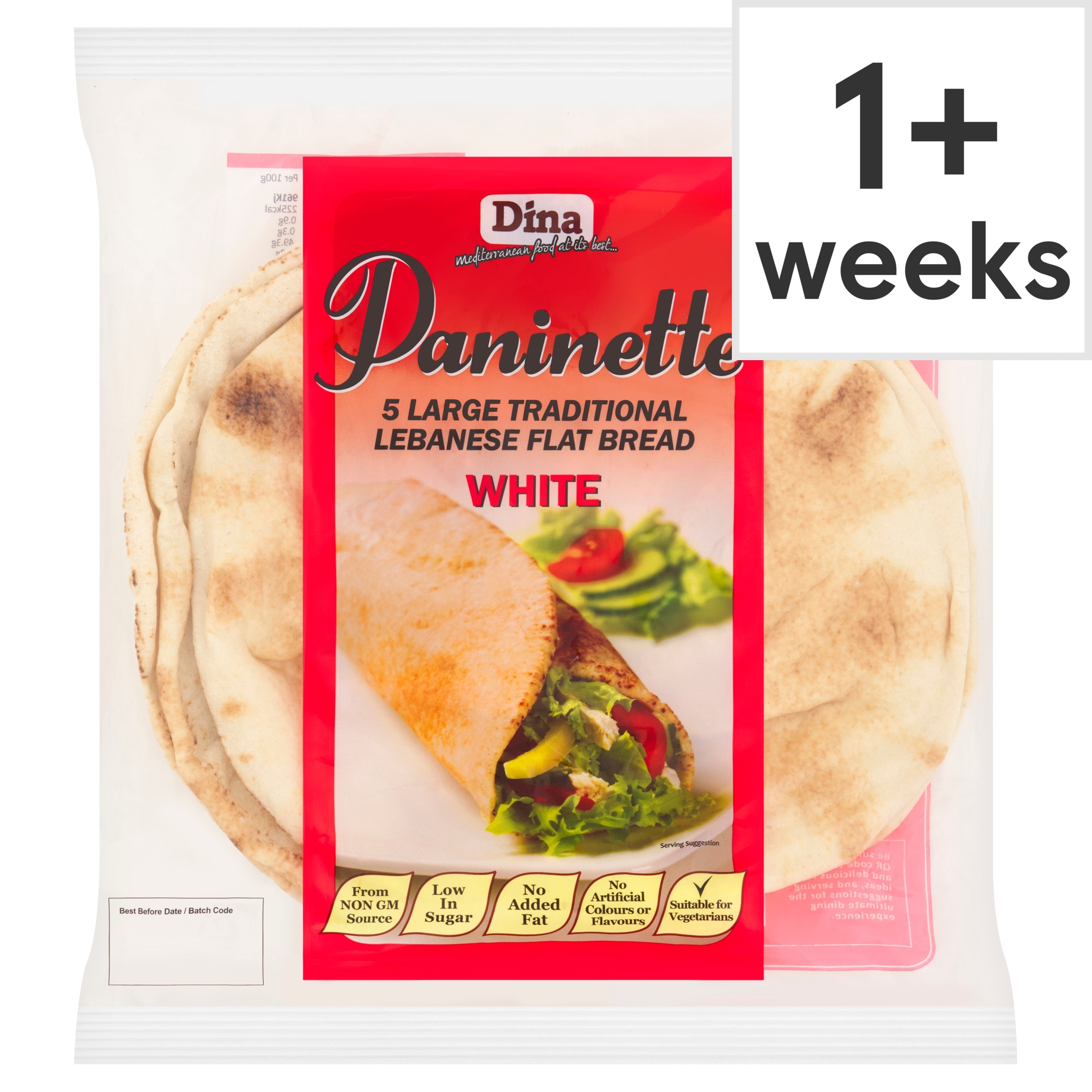 Dina Paninette 5 Large Traditional Lebanese White Bread Wraps