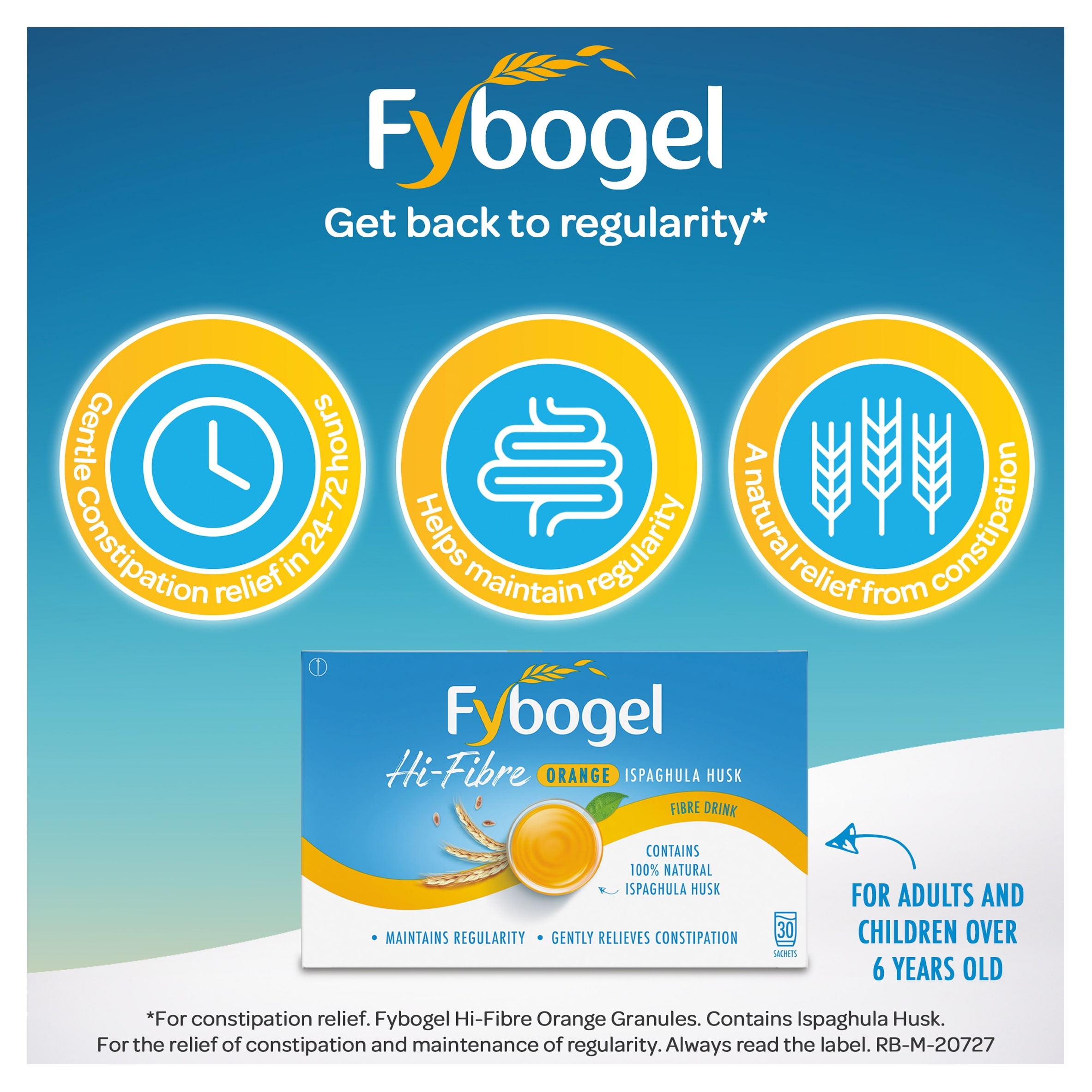 Fybogel Hi-Fibre Orange Constipation Relief Sachets - Ispaghula Husk Fibre Drink 30s thumbnail 2