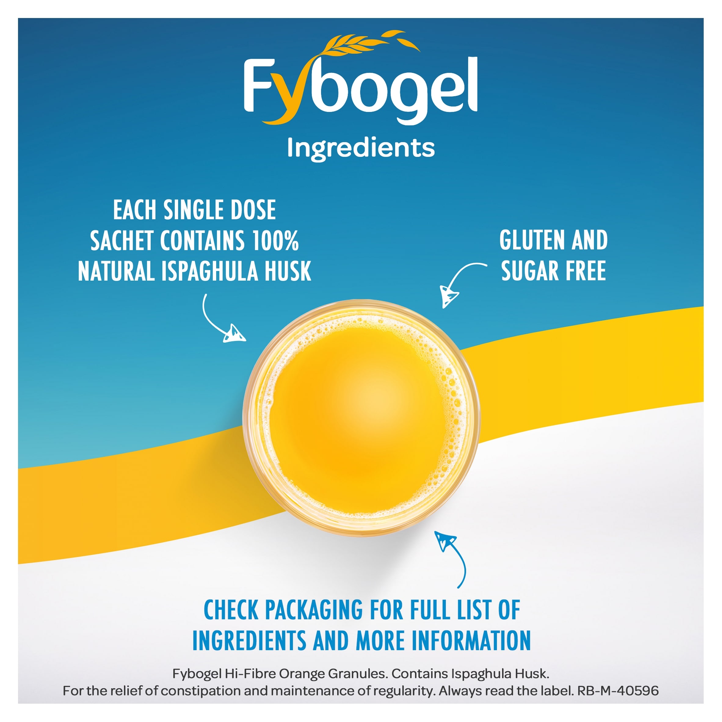 Fybogel Hi-Fibre Orange Constipation Relief Sachets - Ispaghula Husk Fibre Drink 30s thumbnail 3