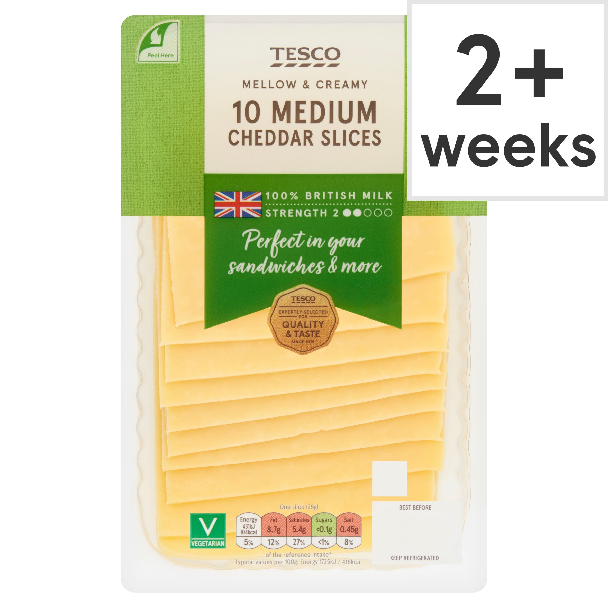 Tesco British Medium Cheddar 10 Slices, 250 G