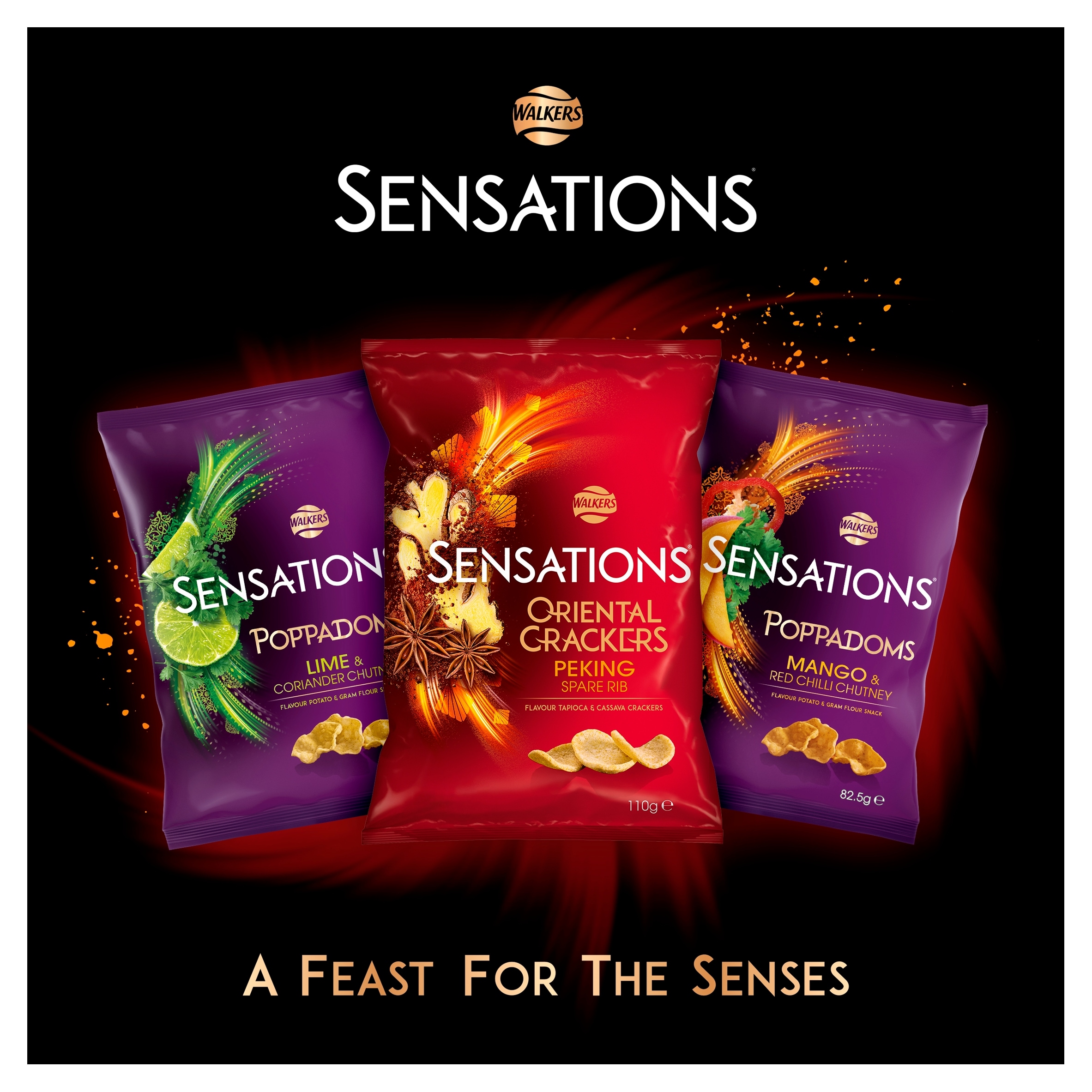 Walkers Sensations Lime & Coriander Chutney Sharing Poppadoms Crisps 82.5g thumbnail 2