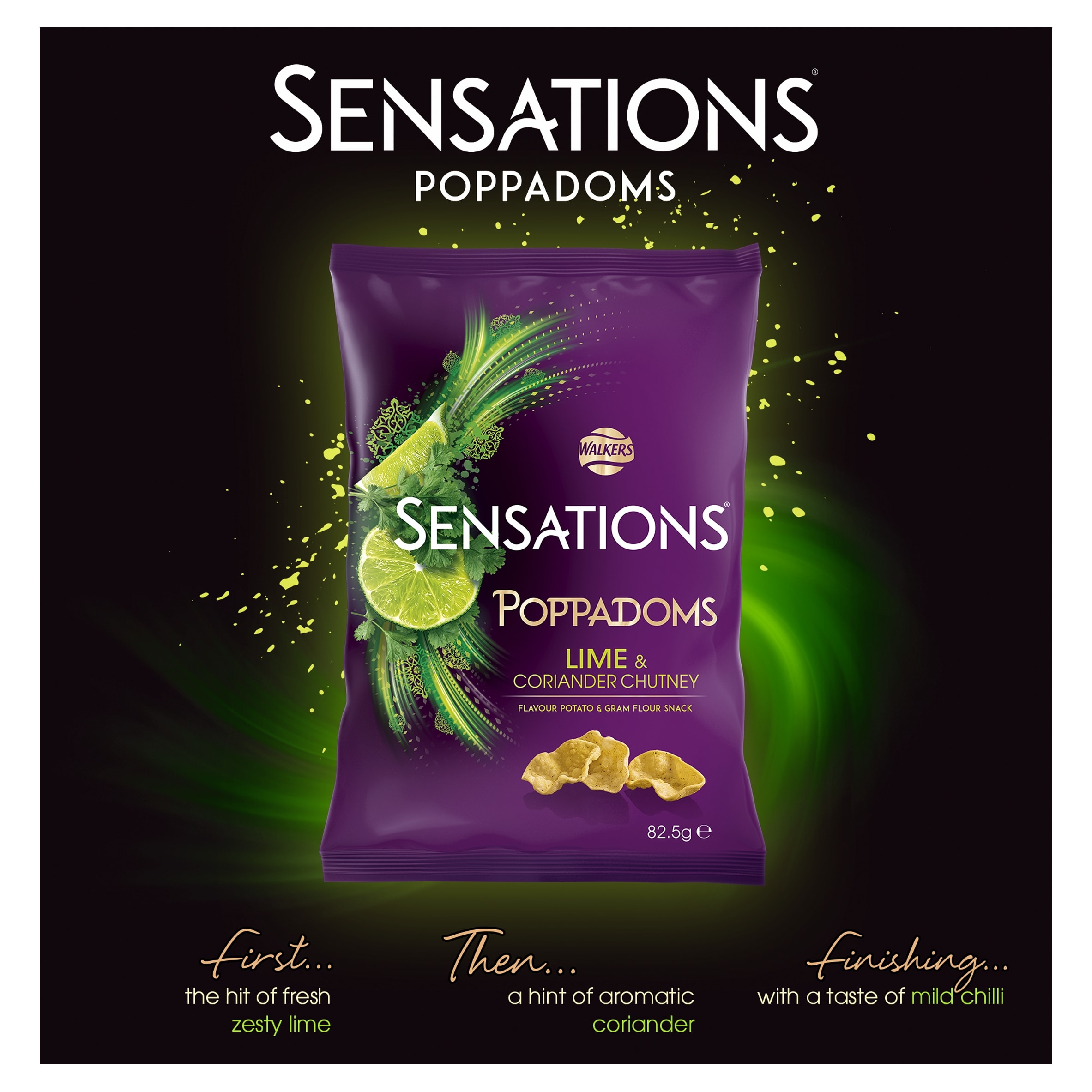 Walkers Sensations Lime & Coriander Chutney Sharing Poppadoms Crisps 82.5g thumbnail 3