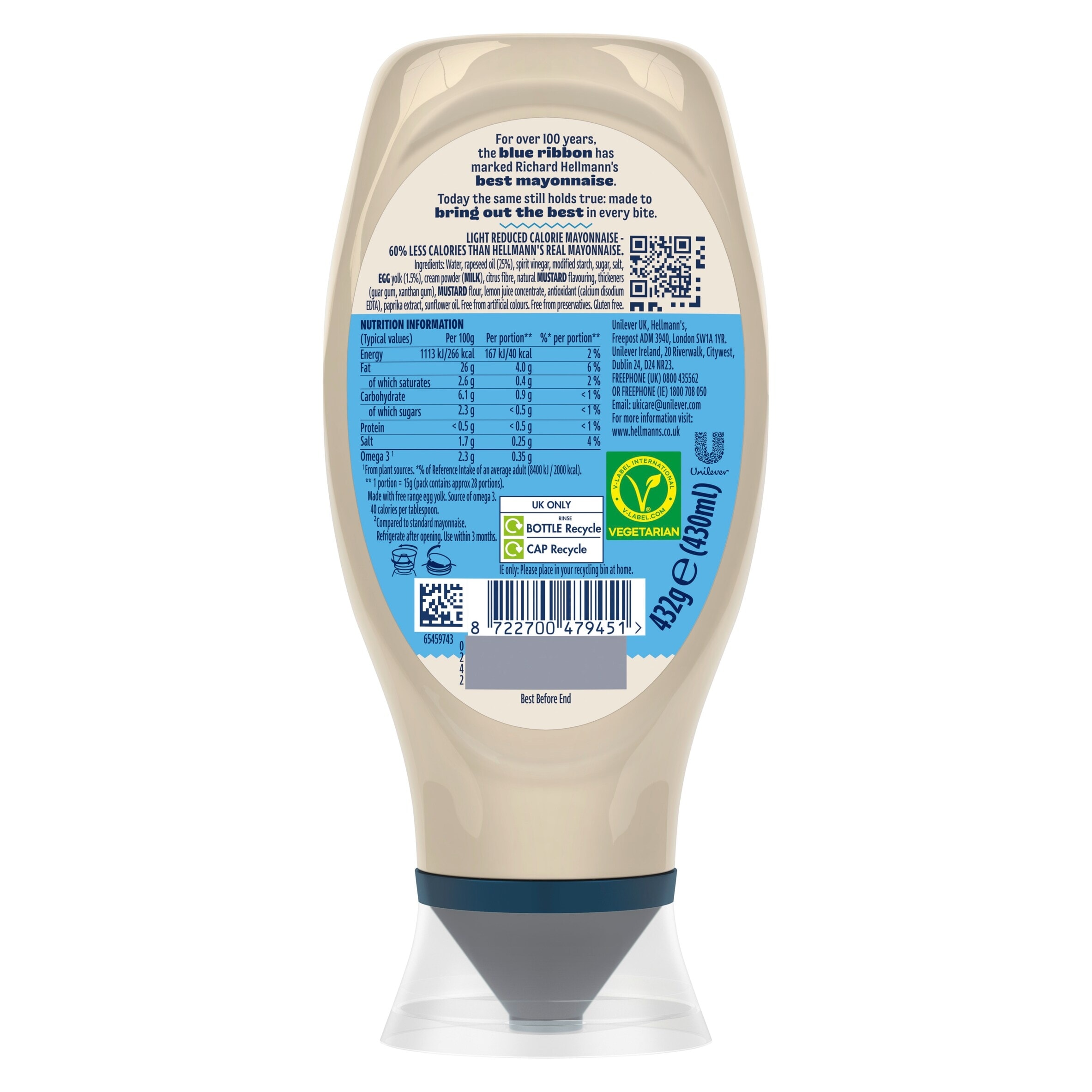 Hellmann's Light Mayonnaise Squeezy 430ml thumbnail 3