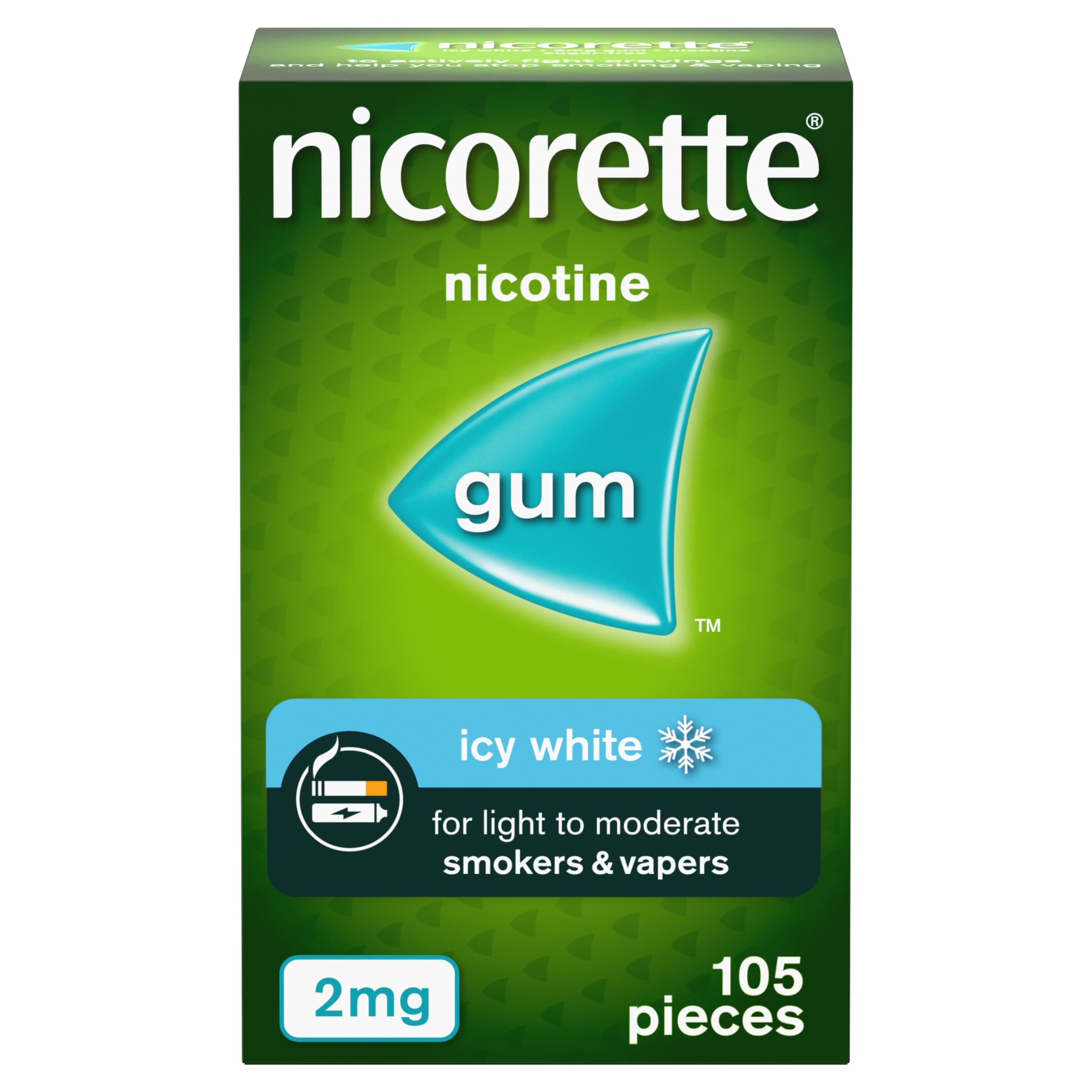 Nicorette Stop Smoking Aid 2mg Nicotine Gum - Icy White 105s