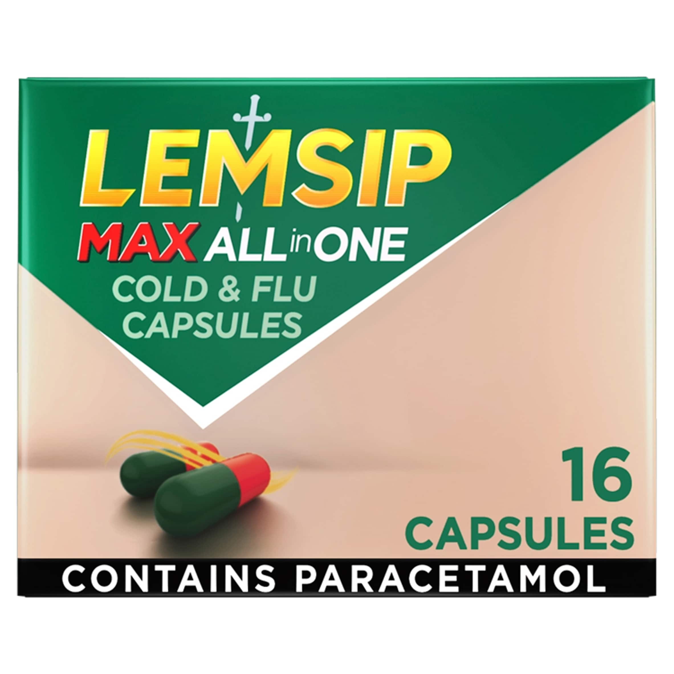 Lemsip Max All in One Capsules - Cold, Flu, Sore Throat Relief 16s