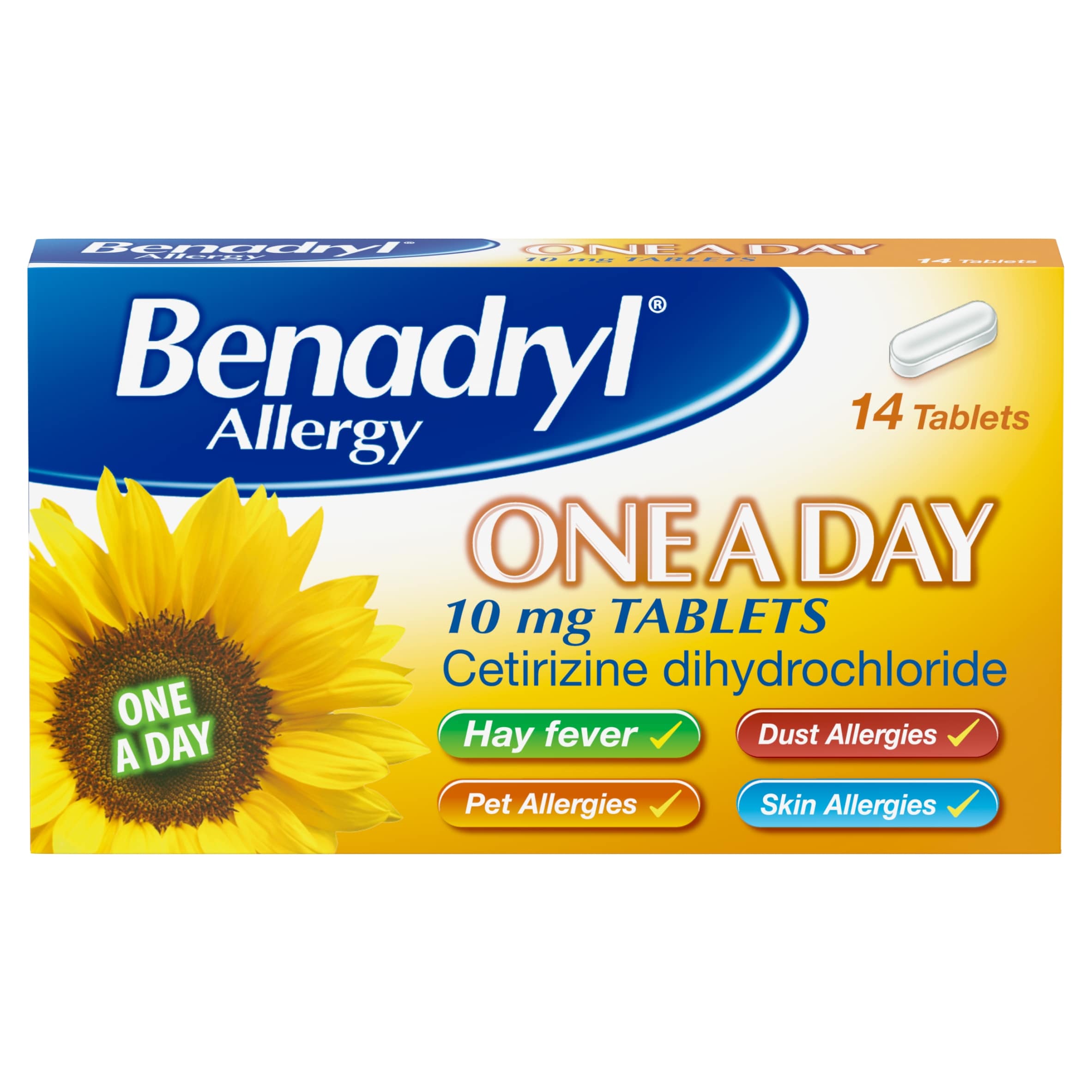 Benadryl Allergy One A Day 10mg Long-Lasting Hayfever Relief 14 Tablet