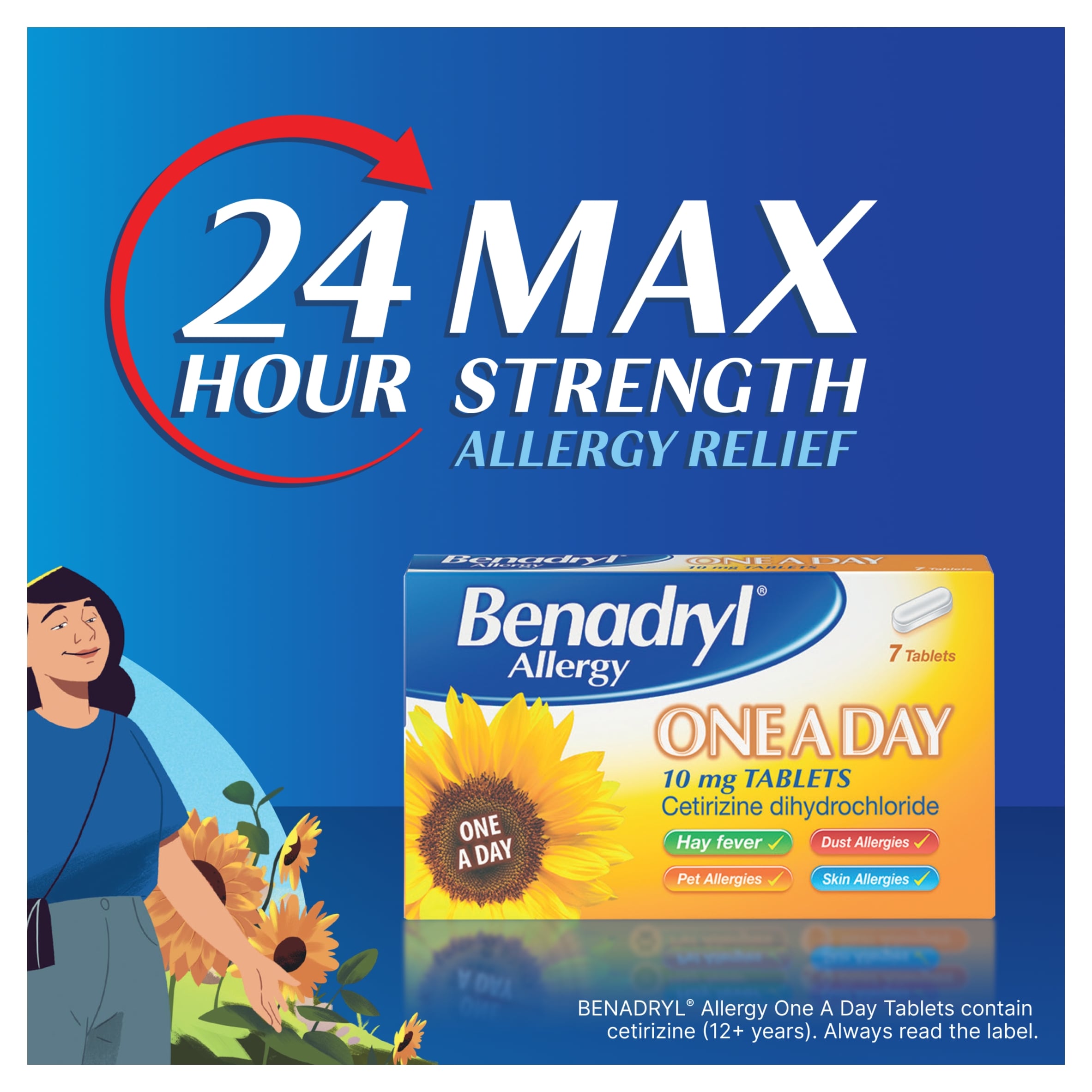 Benadryl Allergy One A Day 10mg Long-Lasting Hayfever Relief 14 Tablet thumbnail 2