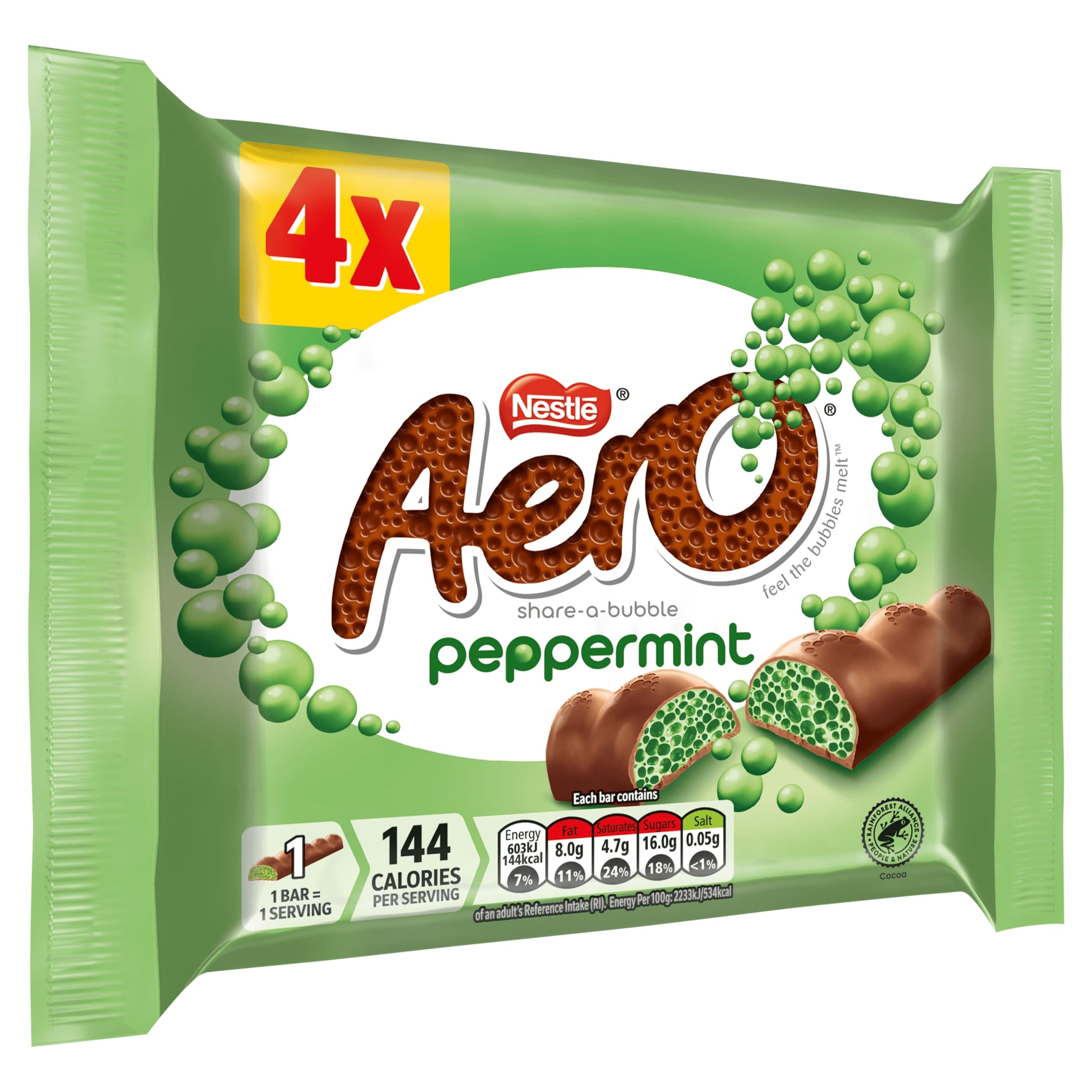 Aero Bubbly Peppermint Mint Chocolate Bar Multipack 27g 4 Pack thumbnail 2