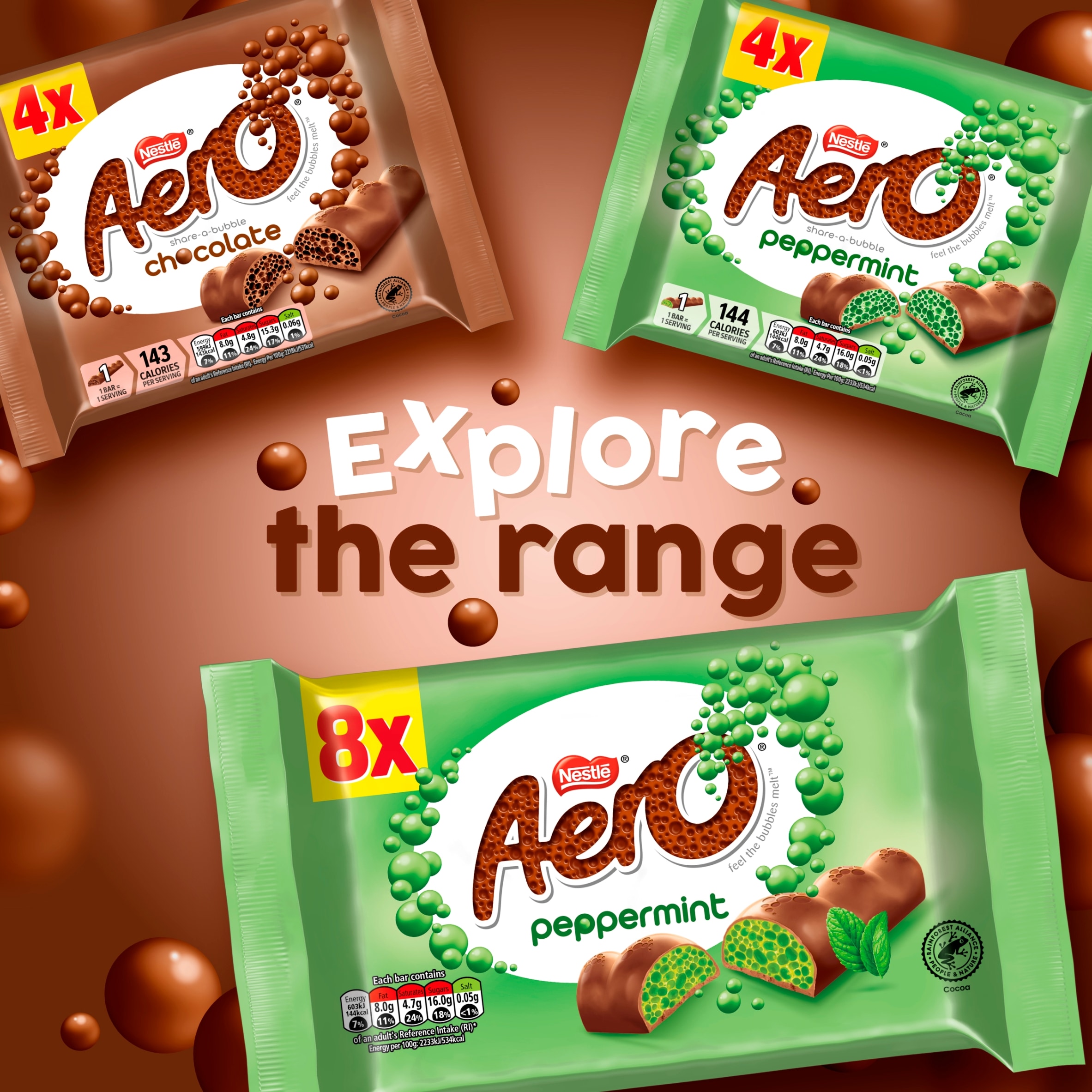 Aero Bubbly Peppermint Mint Chocolate Bar Multipack 27g 4 Pack thumbnail 5