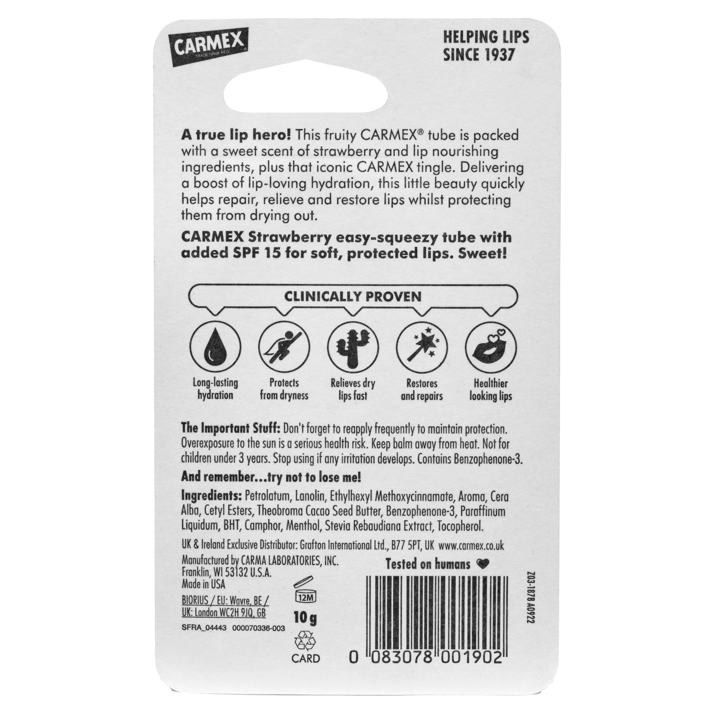 Carmex Strawberry Lip Balm Tube 10G thumbnail 2