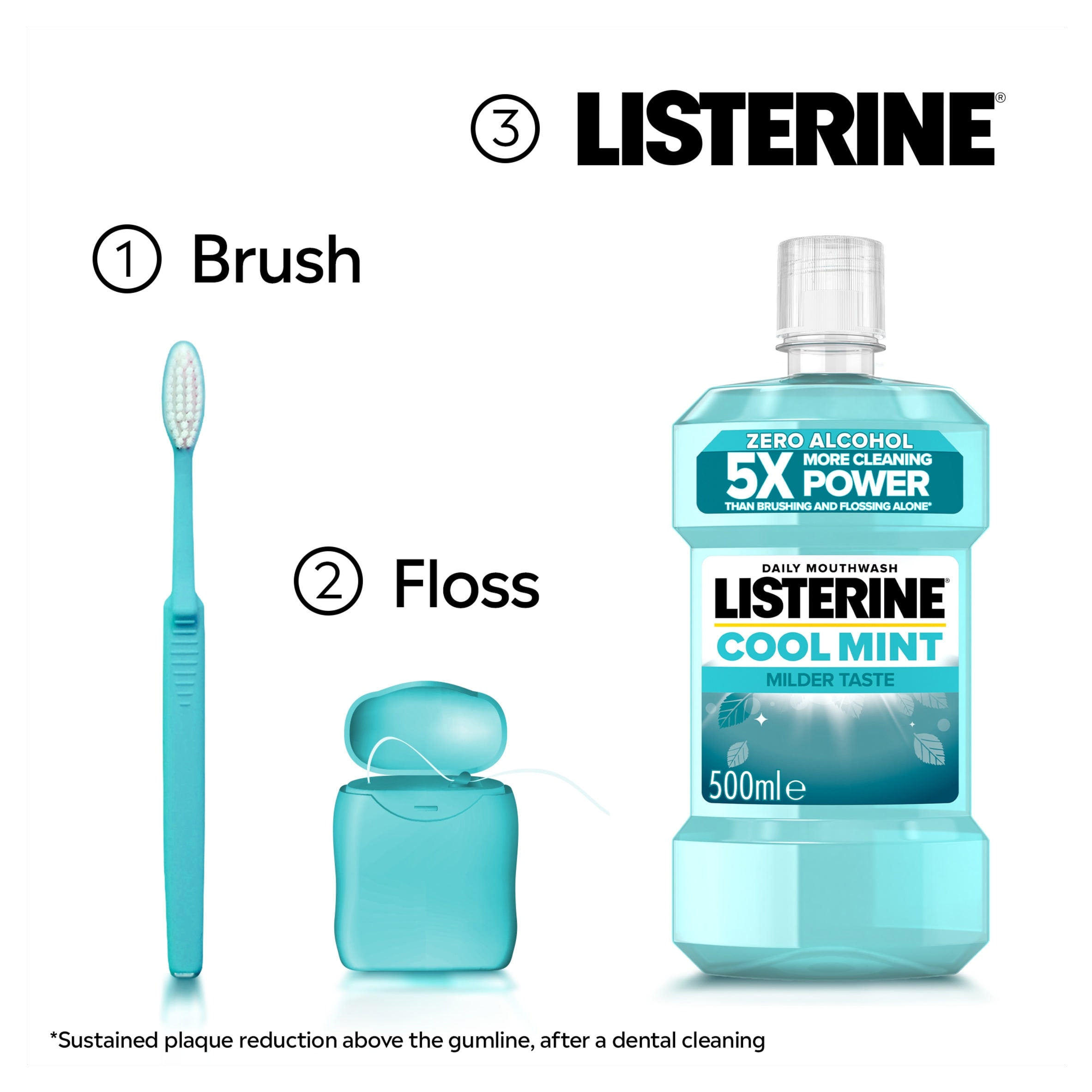 Listerine Zero Alcohol Cool Mint Milder Taste Mouthwash 500ml thumbnail 3