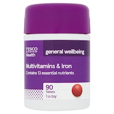 Tesco Multivitamins and Iron Tablets for General Wellbeing 90s
