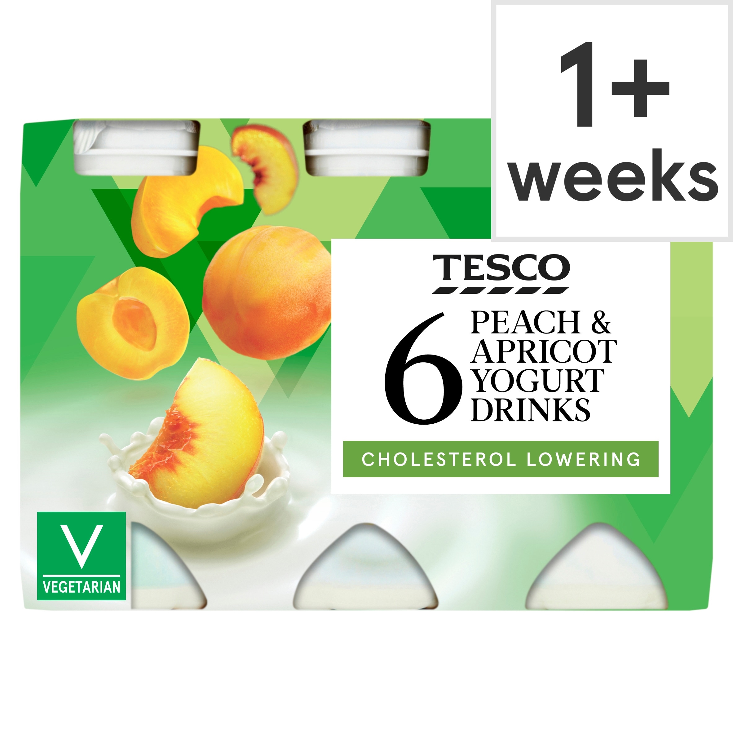 Tesco Cholesterol Lowering Peach & Apricot Yogurt Drinks 6 x 100g