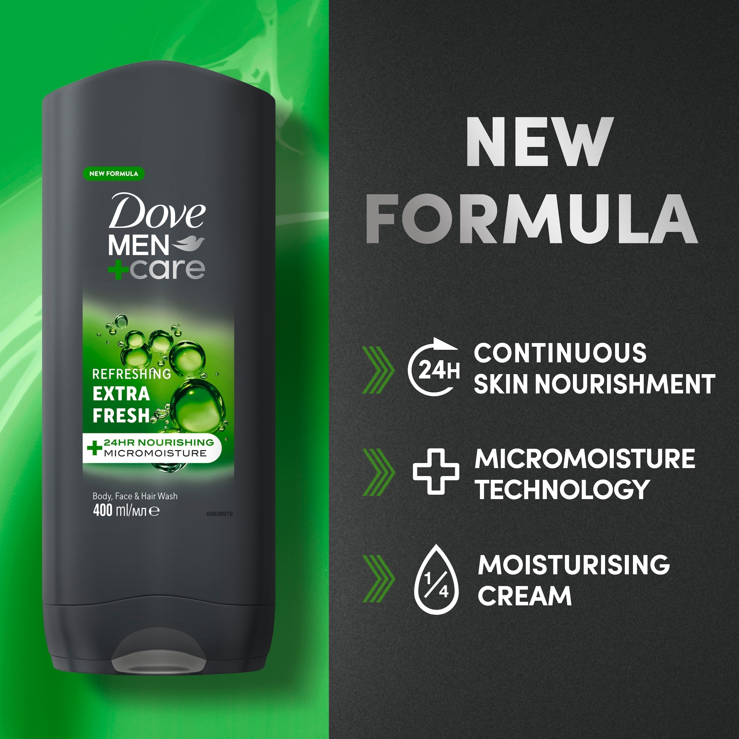 Dove Men+Care Refreshing 3-in-1 Hair, Face and Body Wash Extra Fresh 400 ml thumbnail 2