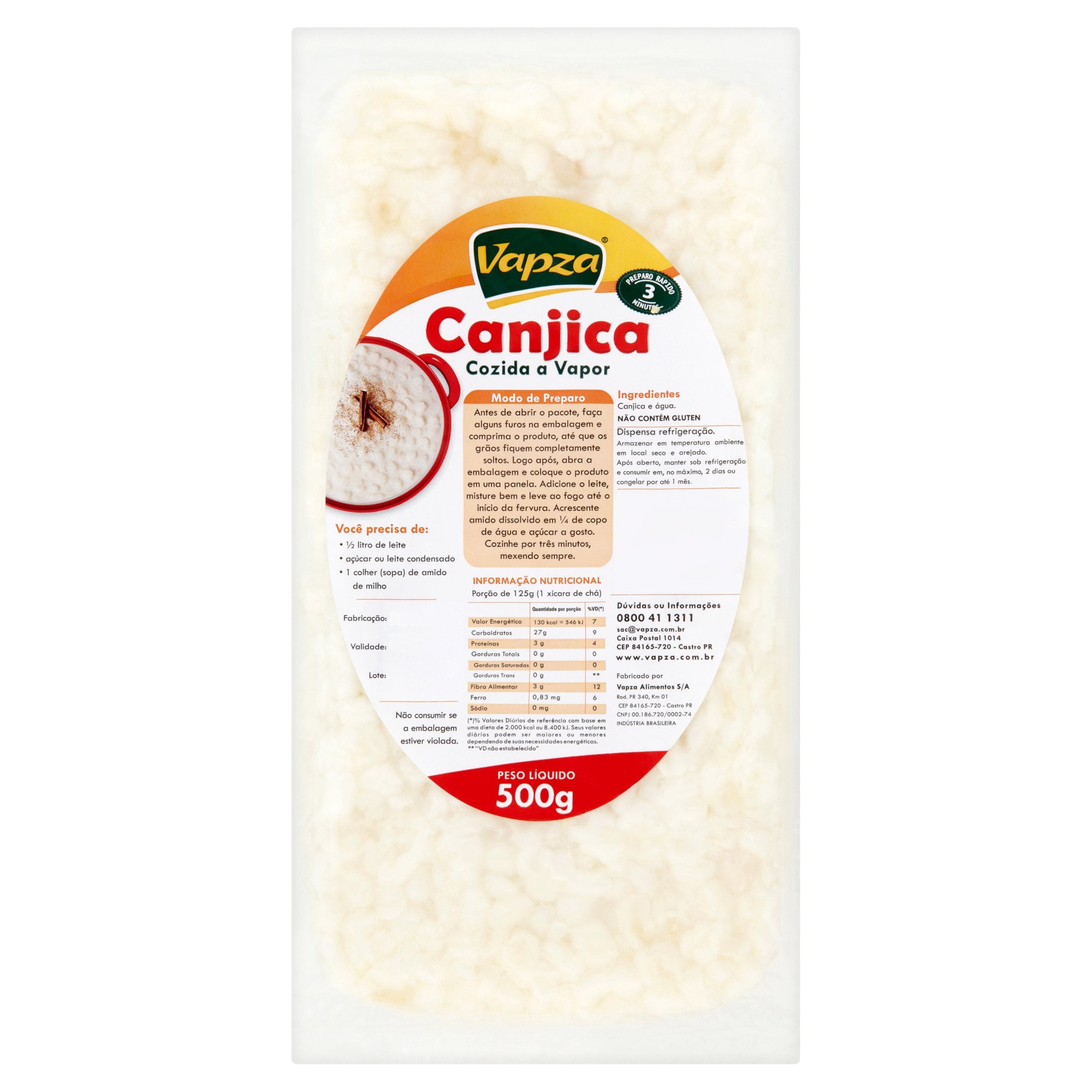 Vapza Canjica Steam Cooked White Corn 500G