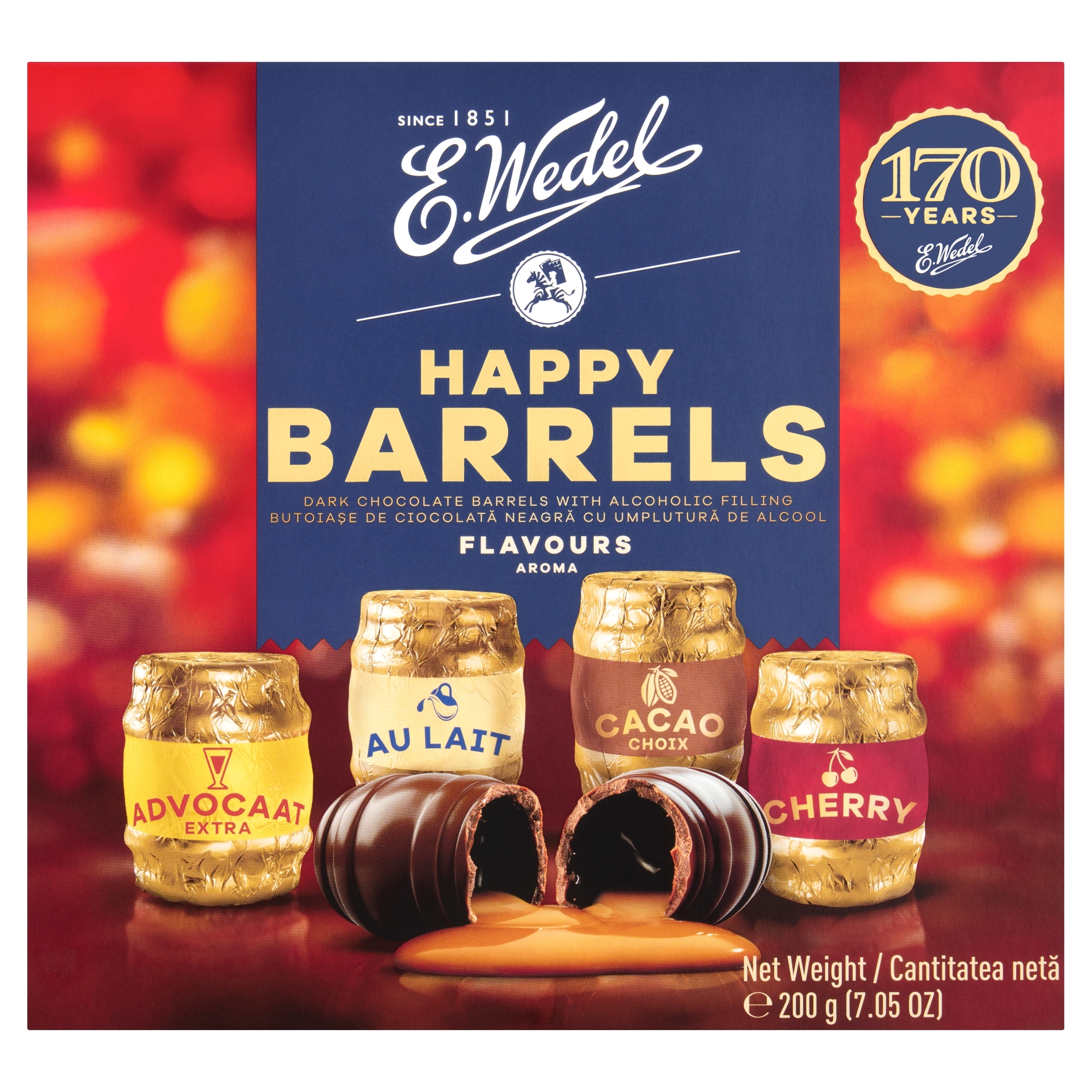 E.Wedel Dark Chocolate Barrels Plus Alcohol Filling 200G