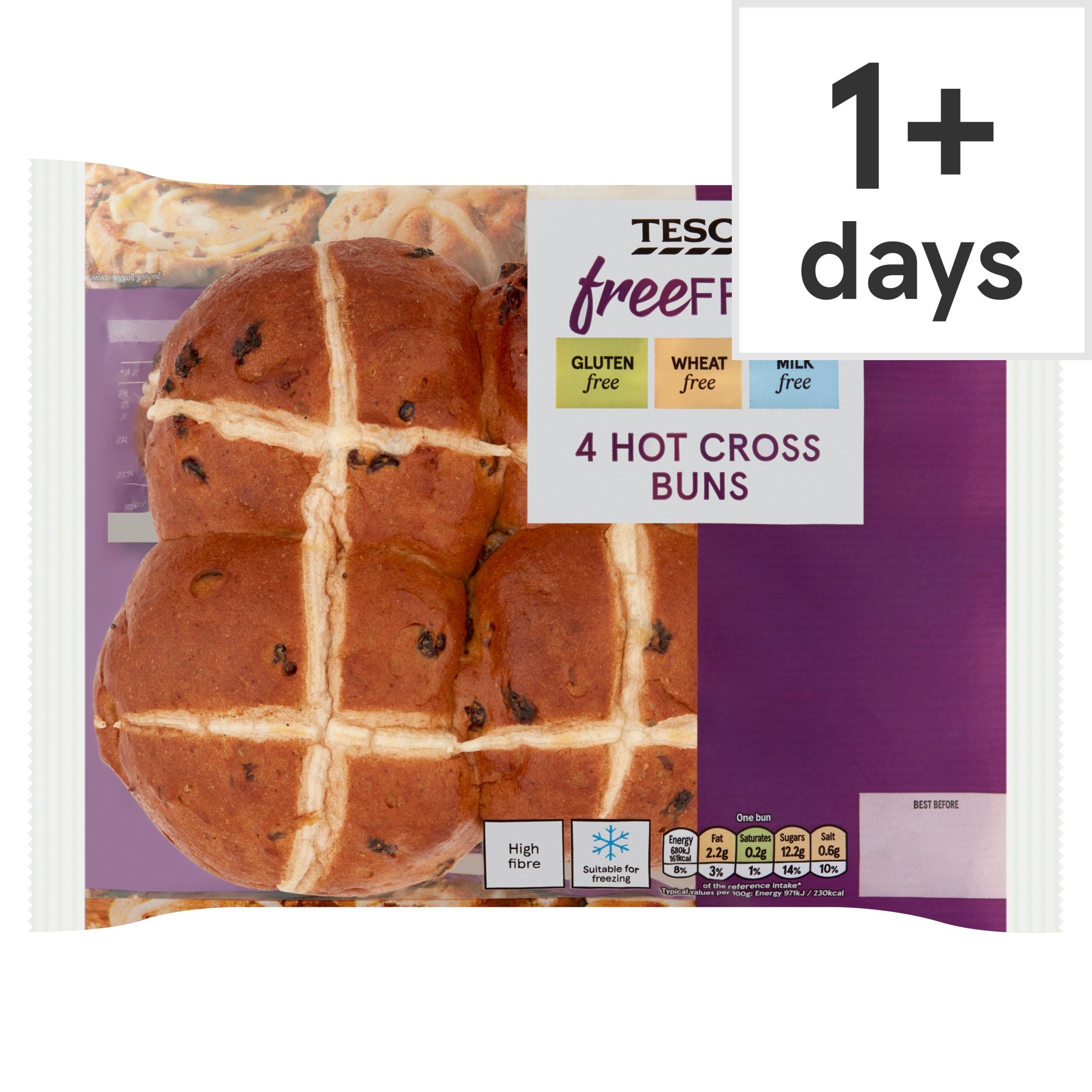 Tesco Free From Cinnamon Spiced Hot Cross Buns 4 Pack