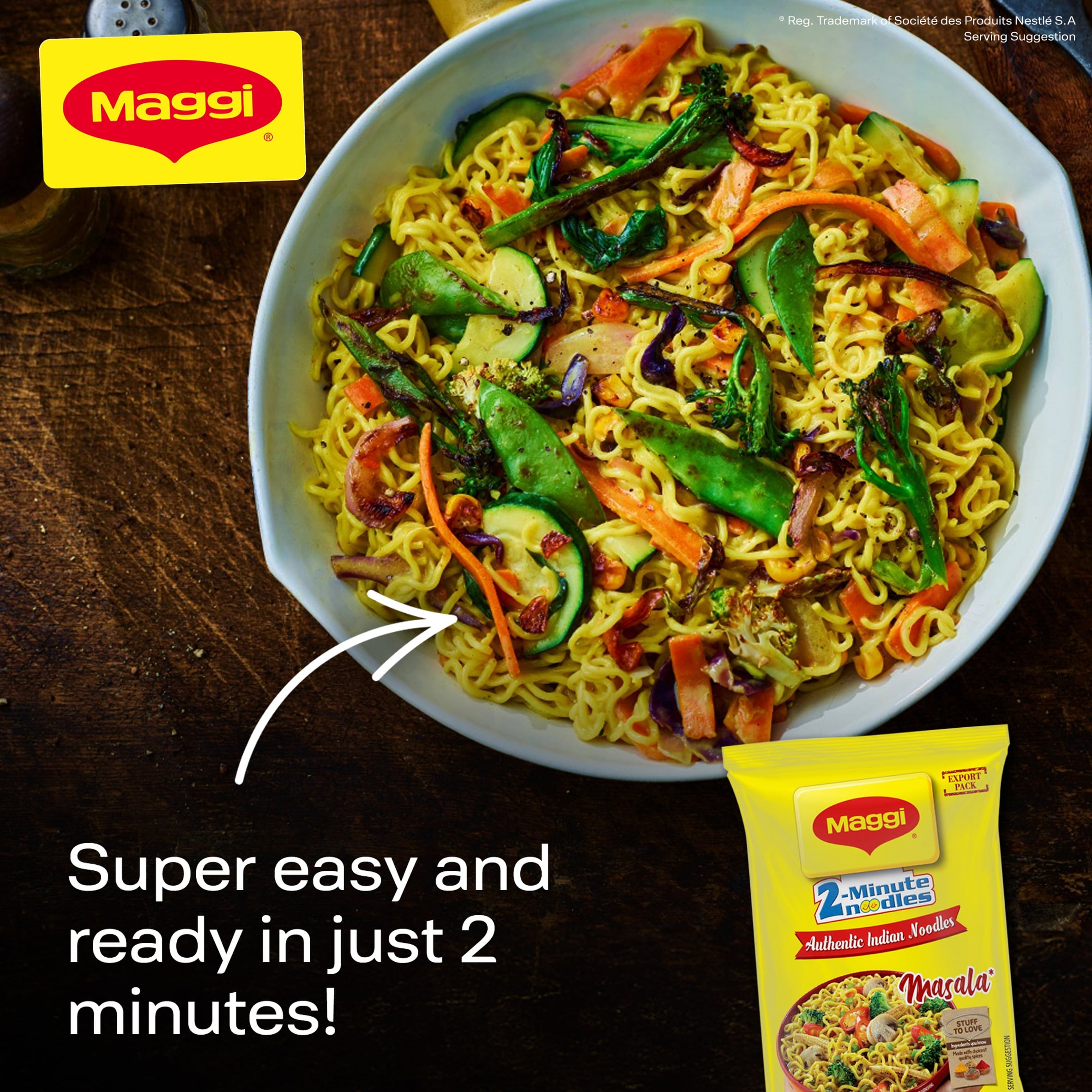 Maggi 2 Minute Masala Flavour Instant Noodles 70g thumbnail 2