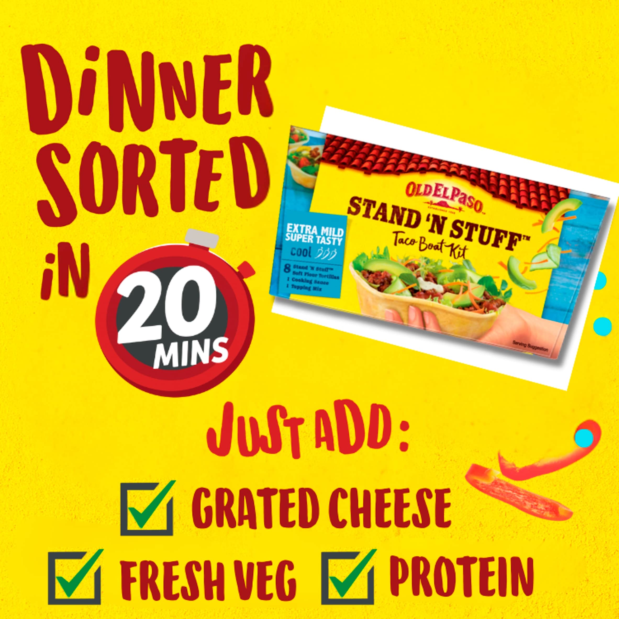 Old El Paso Stand 'N' Stuff Taco Boat Kit - Extra Mild 329g thumbnail 2