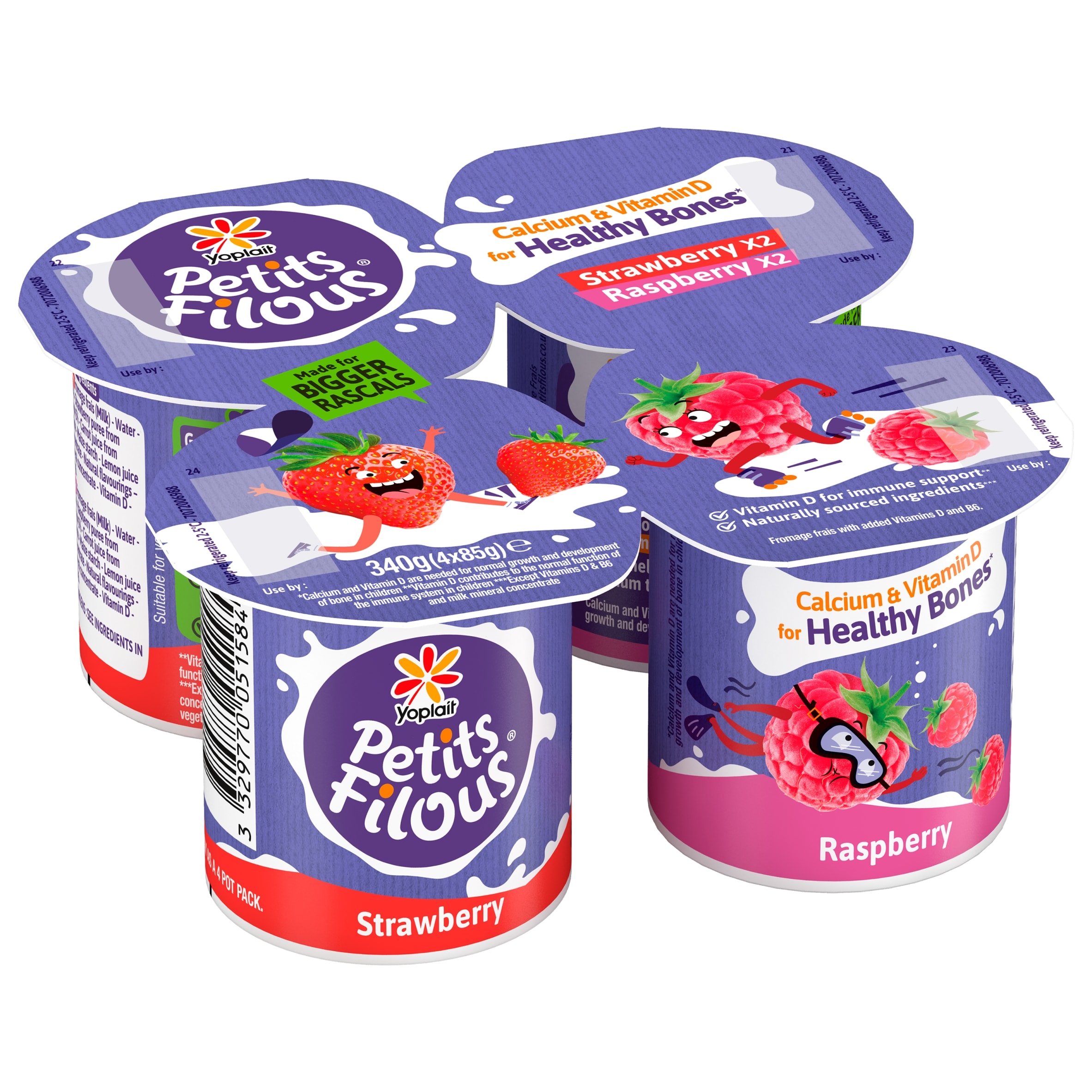 Petits Filous Kids Strawberry & Raspberry Yoghurt Big Pots 4 x 85g thumbnail 2