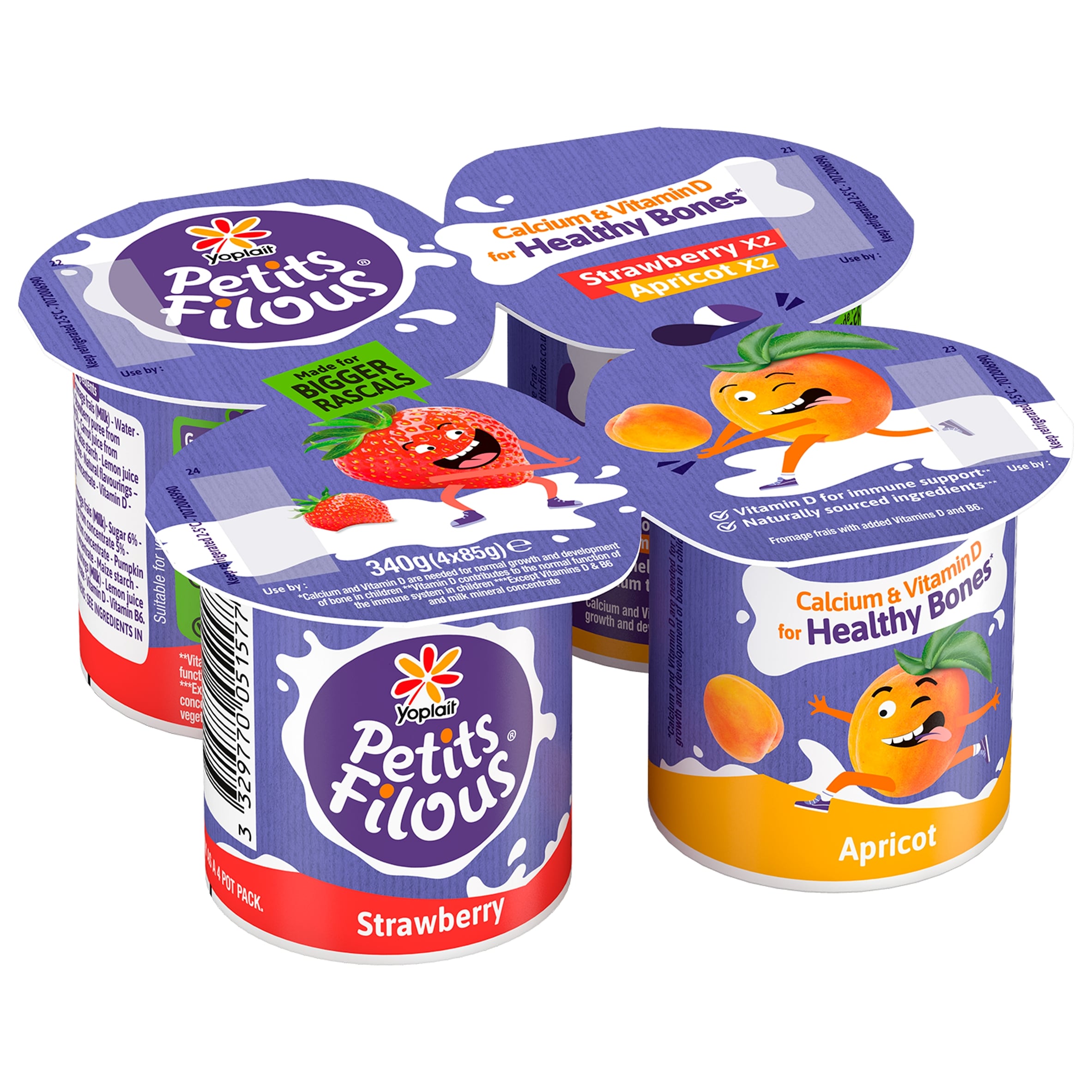Petits Filous Strawberry & Apricot Kids Yoghurt Big Pots 4x85g thumbnail 2
