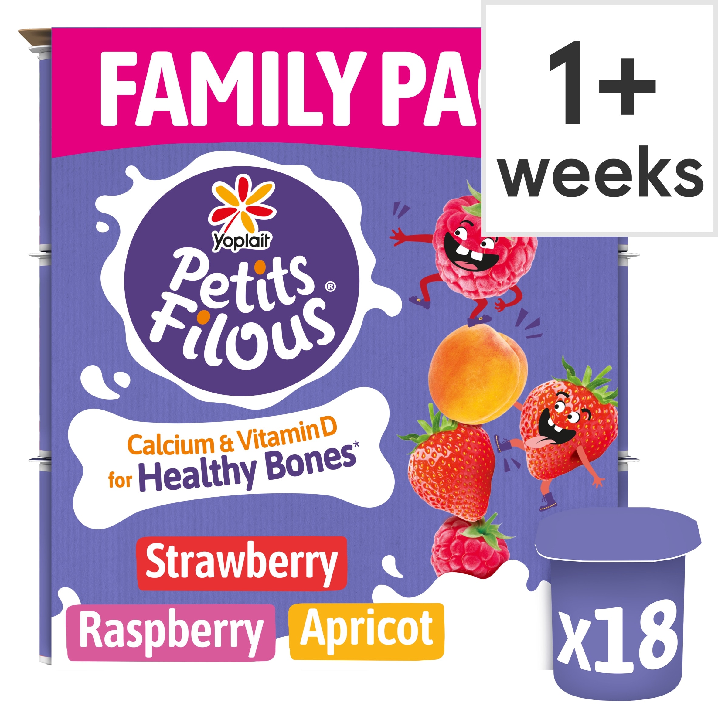 Petits Filous Strawberry Raspberry & Apricot Kids Yoghurt Pots Multipack 18x47g