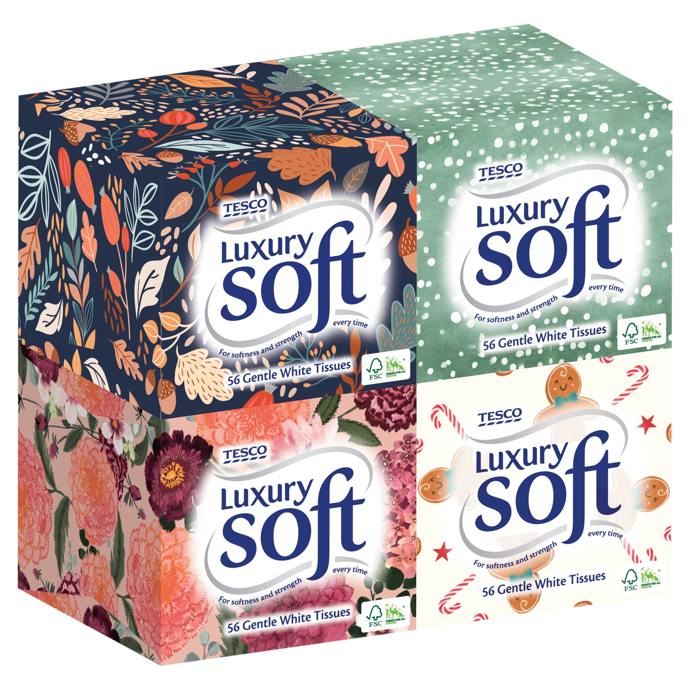 Tesco Luxury Soft Cube Tissues 56S