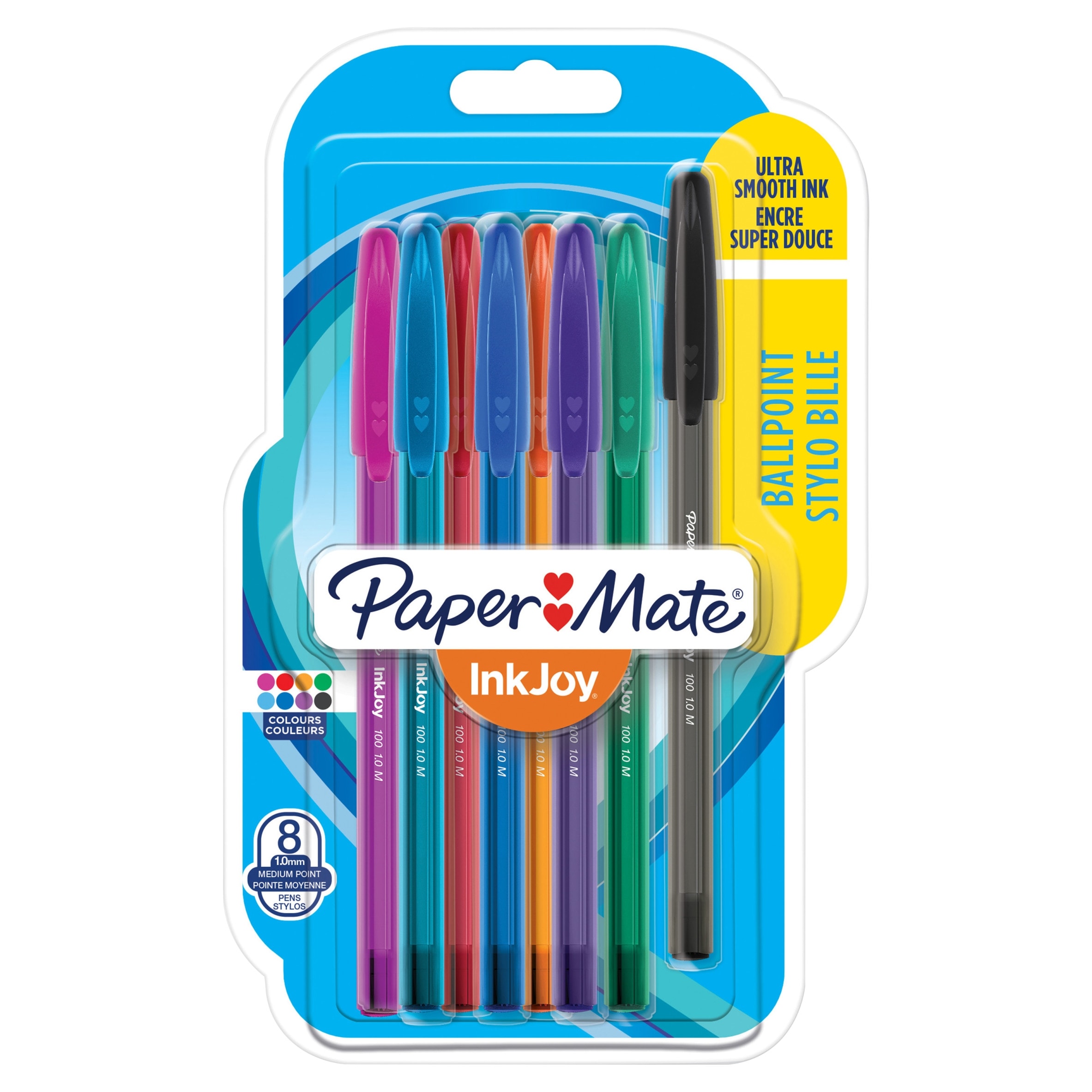 Paper Mate InkJoy 100 Ballpoint Pens, Fun Colours, 8 Count