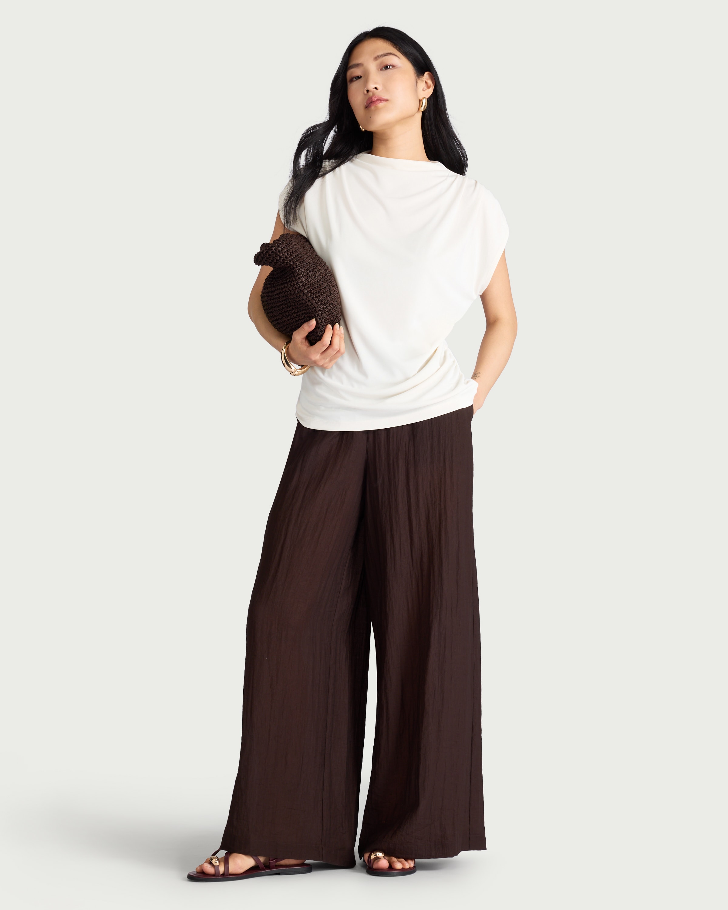 F&F Draped Short Sleeved Top in Cream thumbnail 2