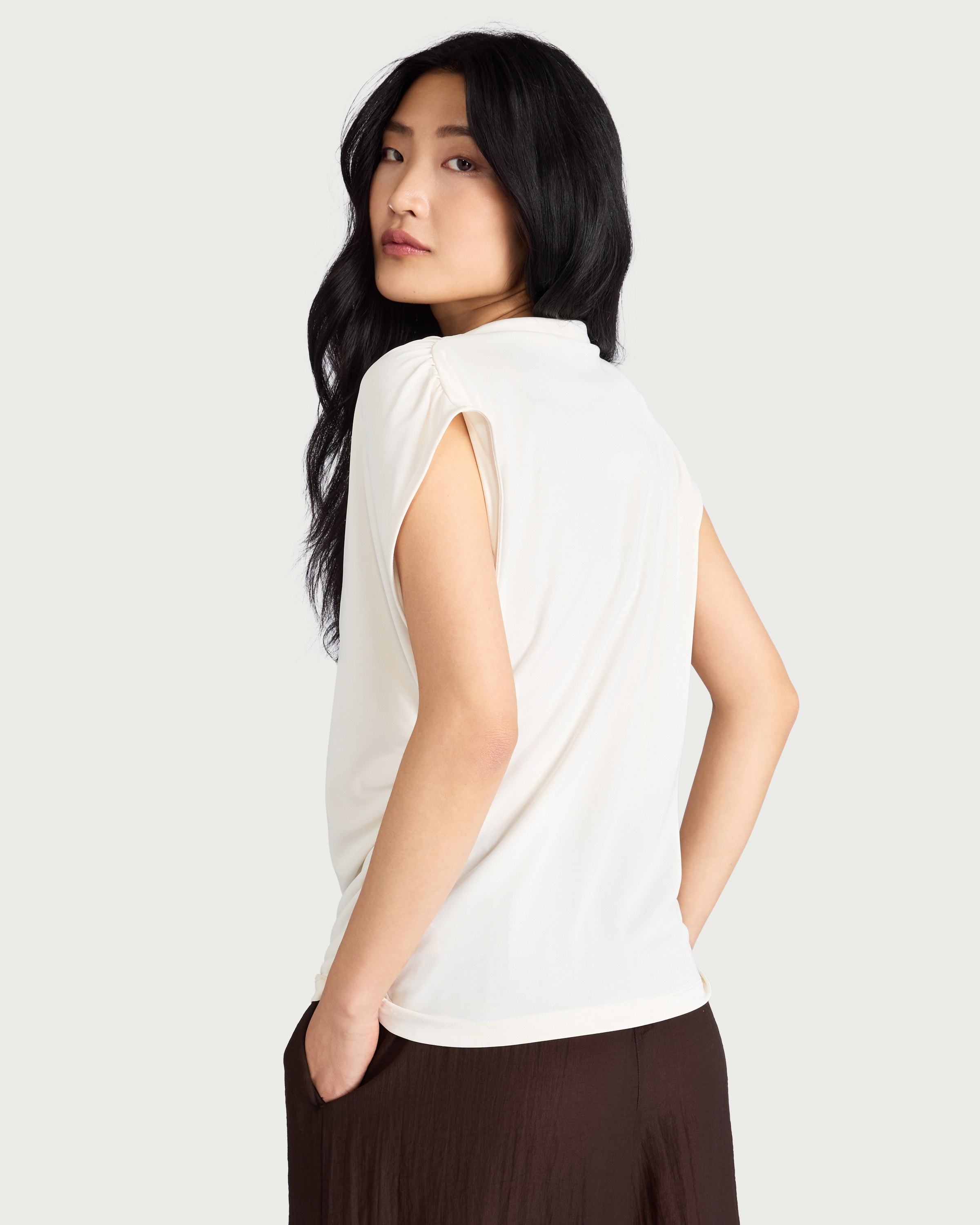 F&F Draped Short Sleeved Top in Cream thumbnail 3
