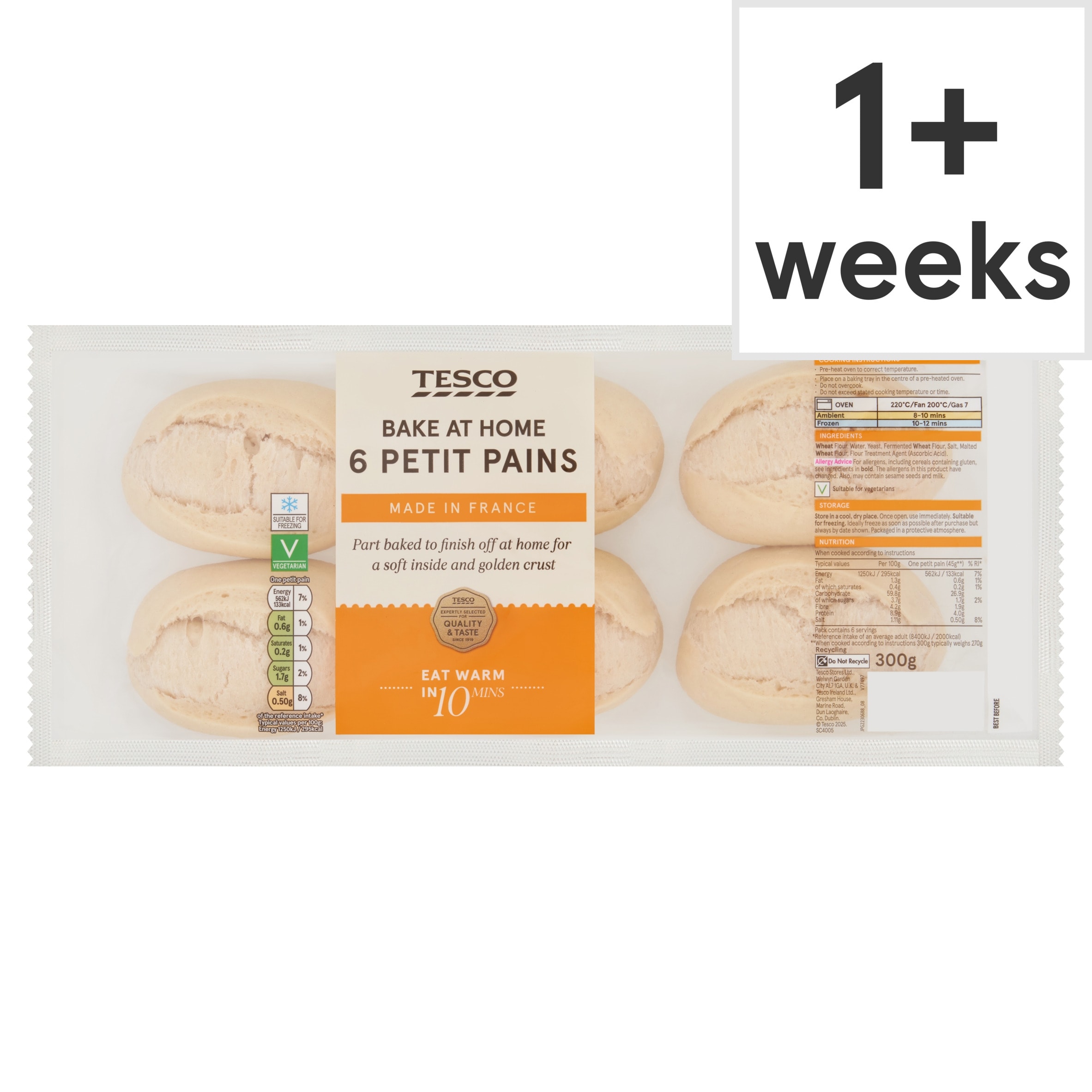 Tesco Bake at Home Part Baked Mini White Rolls 6 Pack