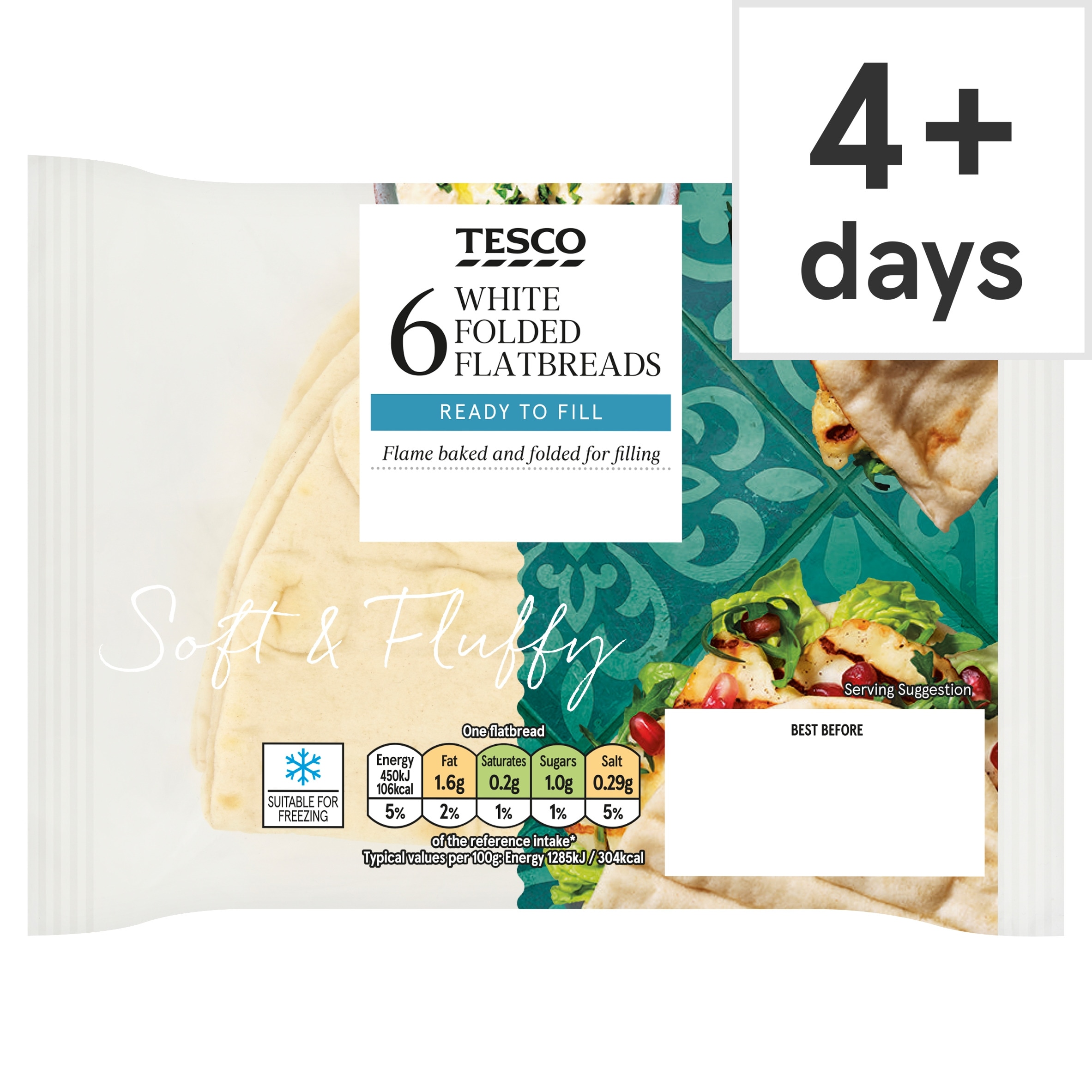 Tesco Folded Flatbreads Plain 6 Pack