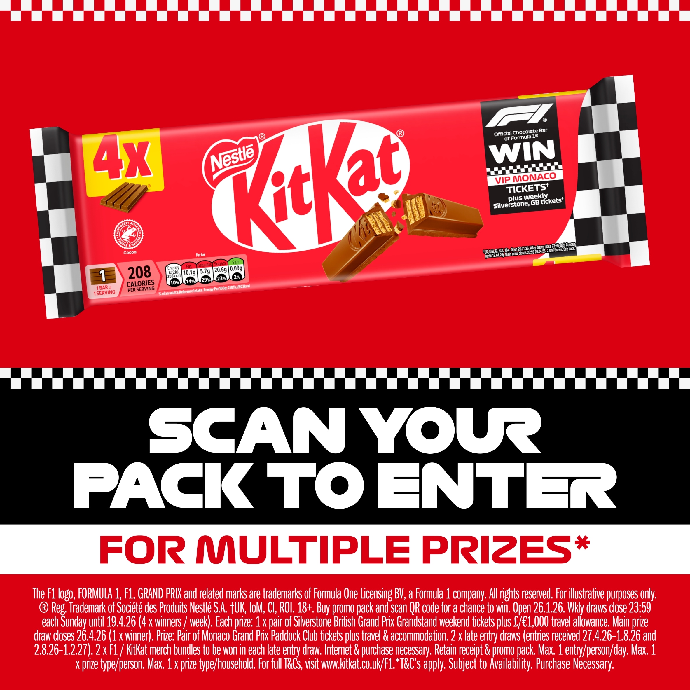 Kit Kat 4 Finger Milk Chocolate Bar Multipack 41.5g 4 Pack thumbnail 3