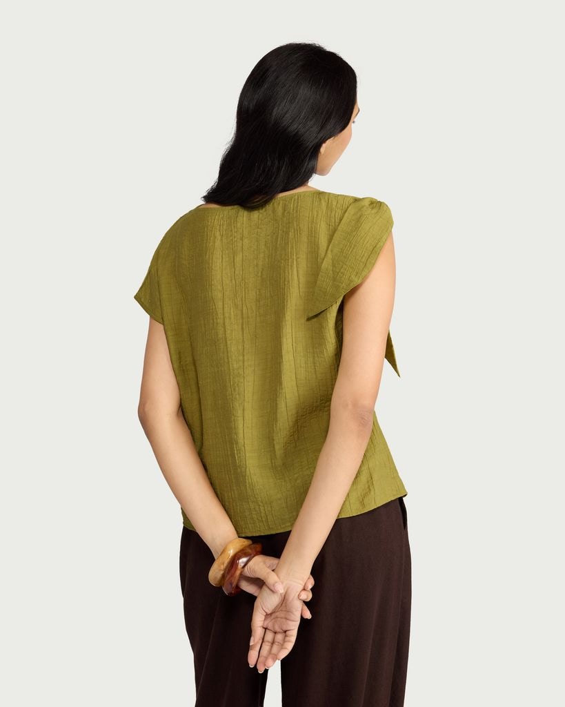 F&F Textured Tie Shoulder Blouse in Green thumbnail 2