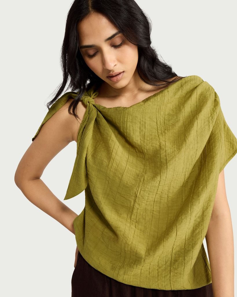 F&F Textured Tie Shoulder Blouse in Green thumbnail 3