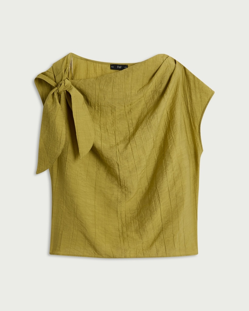 F&F Textured Tie Shoulder Blouse in Green thumbnail 4