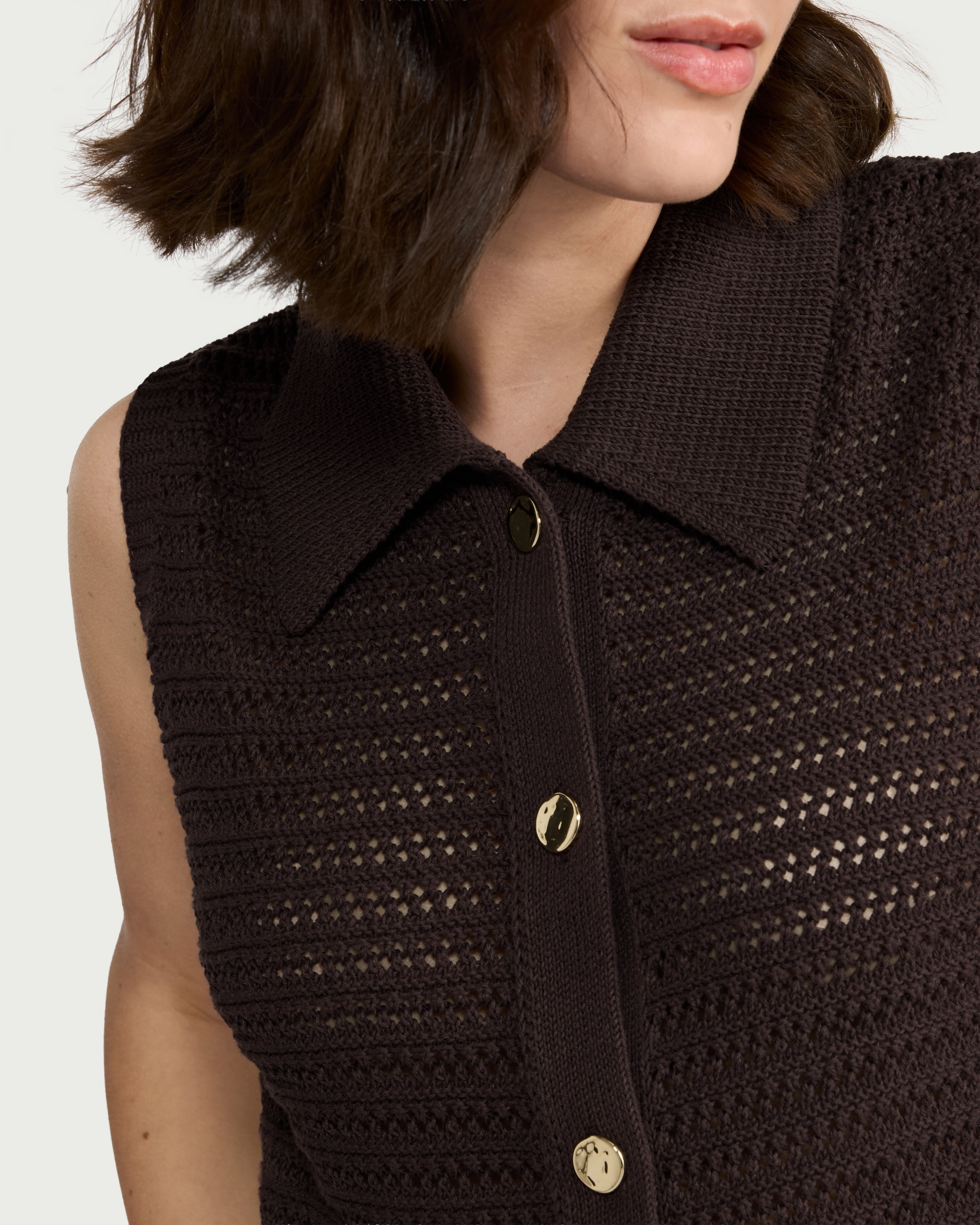 F&F Fringed Button Up Vest in Chocolate thumbnail 2