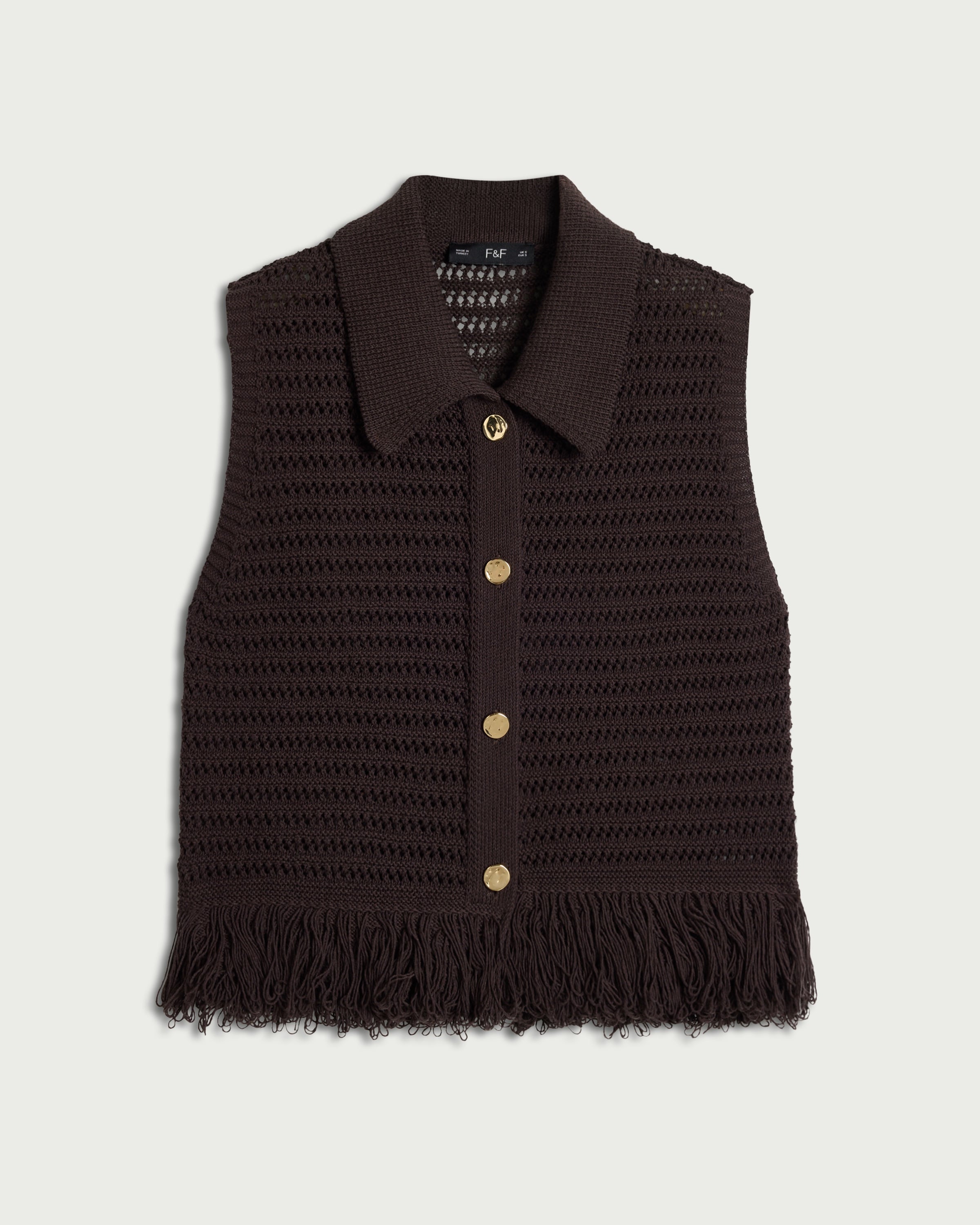 F&F Fringed Button Up Vest in Chocolate thumbnail 4