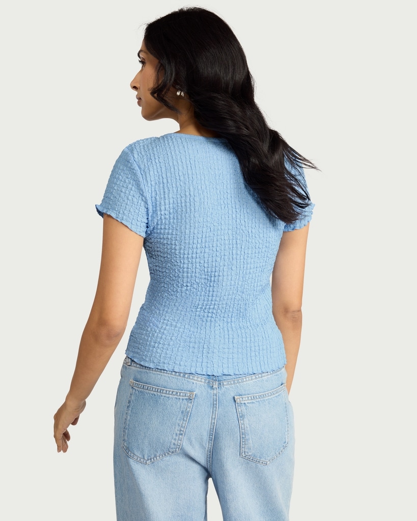 F&F Textured Button Front Top in Blue thumbnail 3