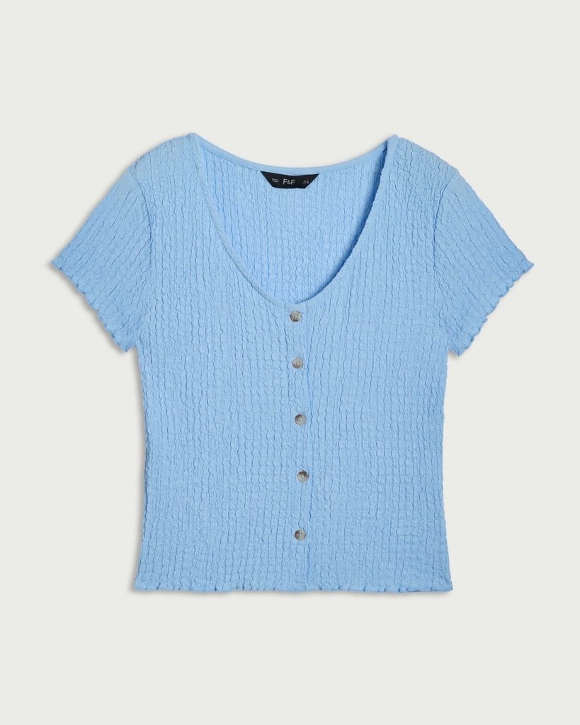 F&F Textured Button Front Top in Blue thumbnail 4