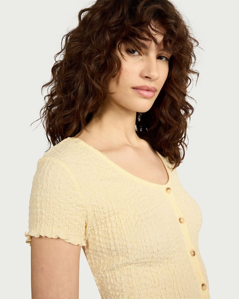 F&F Textured Button Front Top in Yellow thumbnail 2