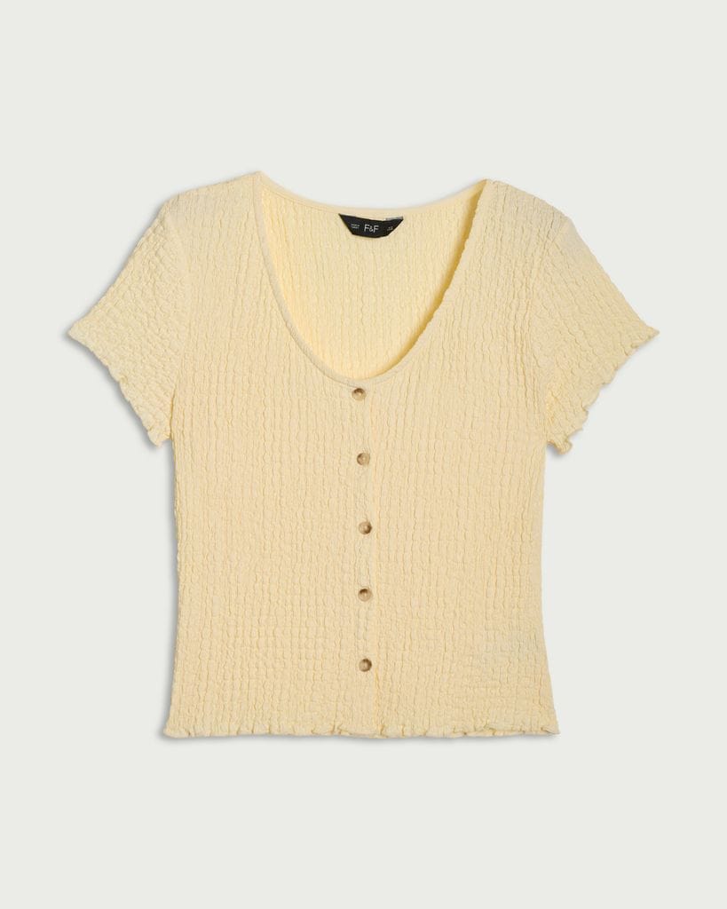 F&F Textured Button Front Top in Yellow thumbnail 4