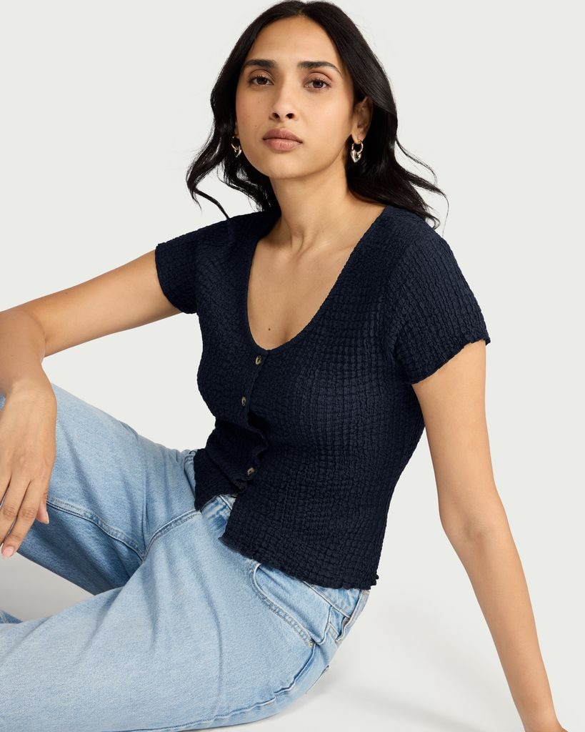 F&F Textured Button Front Top in Coral thumbnail 3