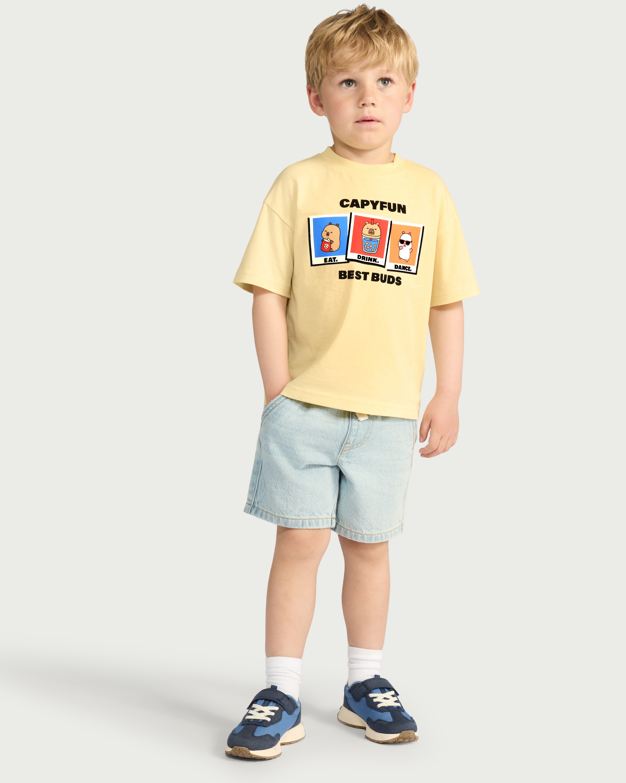 Capyfun Pure Cotton Capybara Best Buds T-Shirt in Yellow thumbnail 2