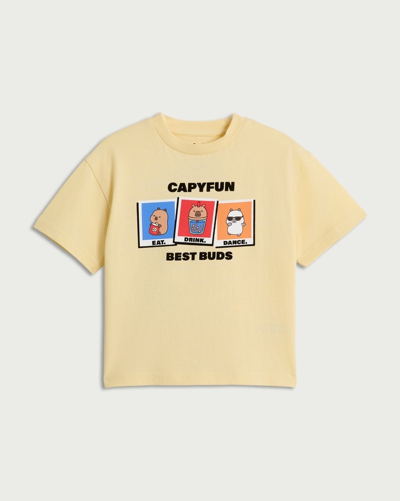 Capyfun Pure Cotton Capybara Best Buds T-Shirt in Yellow thumbnail 4