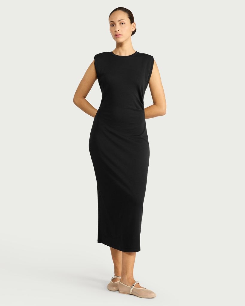 F&F Sleeveless Ruched Side Midi Dress in Black