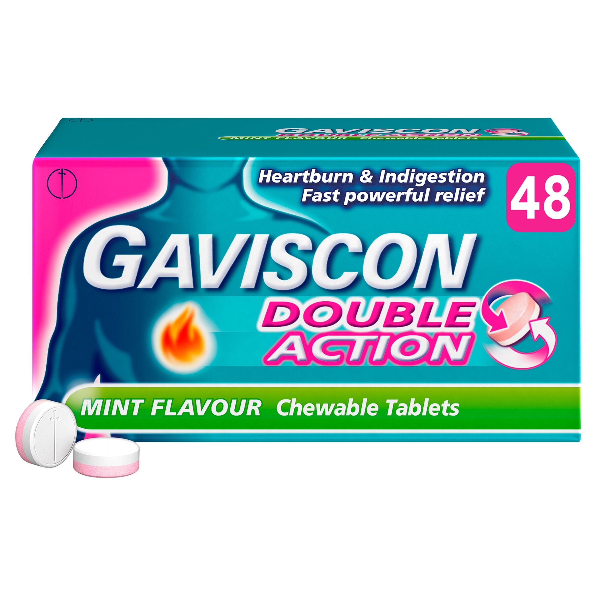 Gaviscon Double Action Mint Heartburn & Indigestion Chewable Tablets 48s thumbnail 2