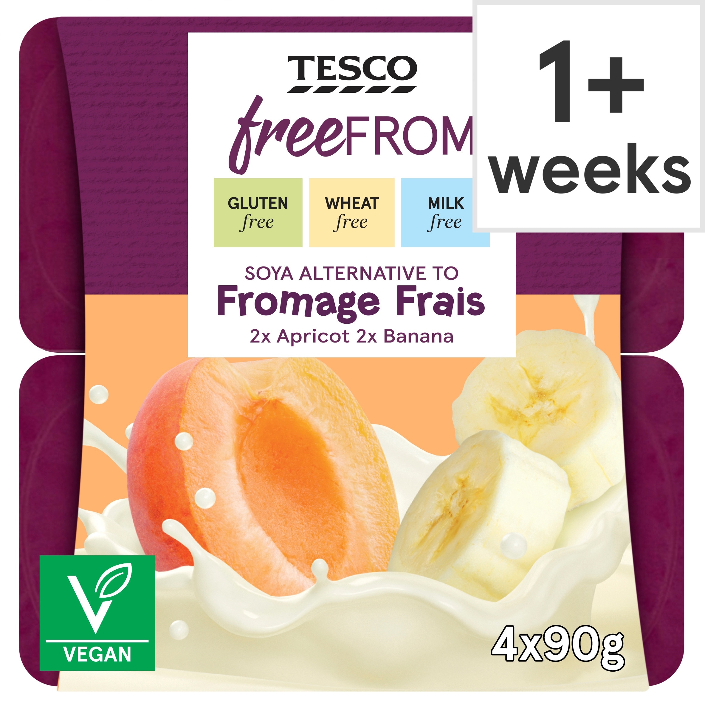 Tesco Free From Apricot & Banana Soya Yogurt 4X90g